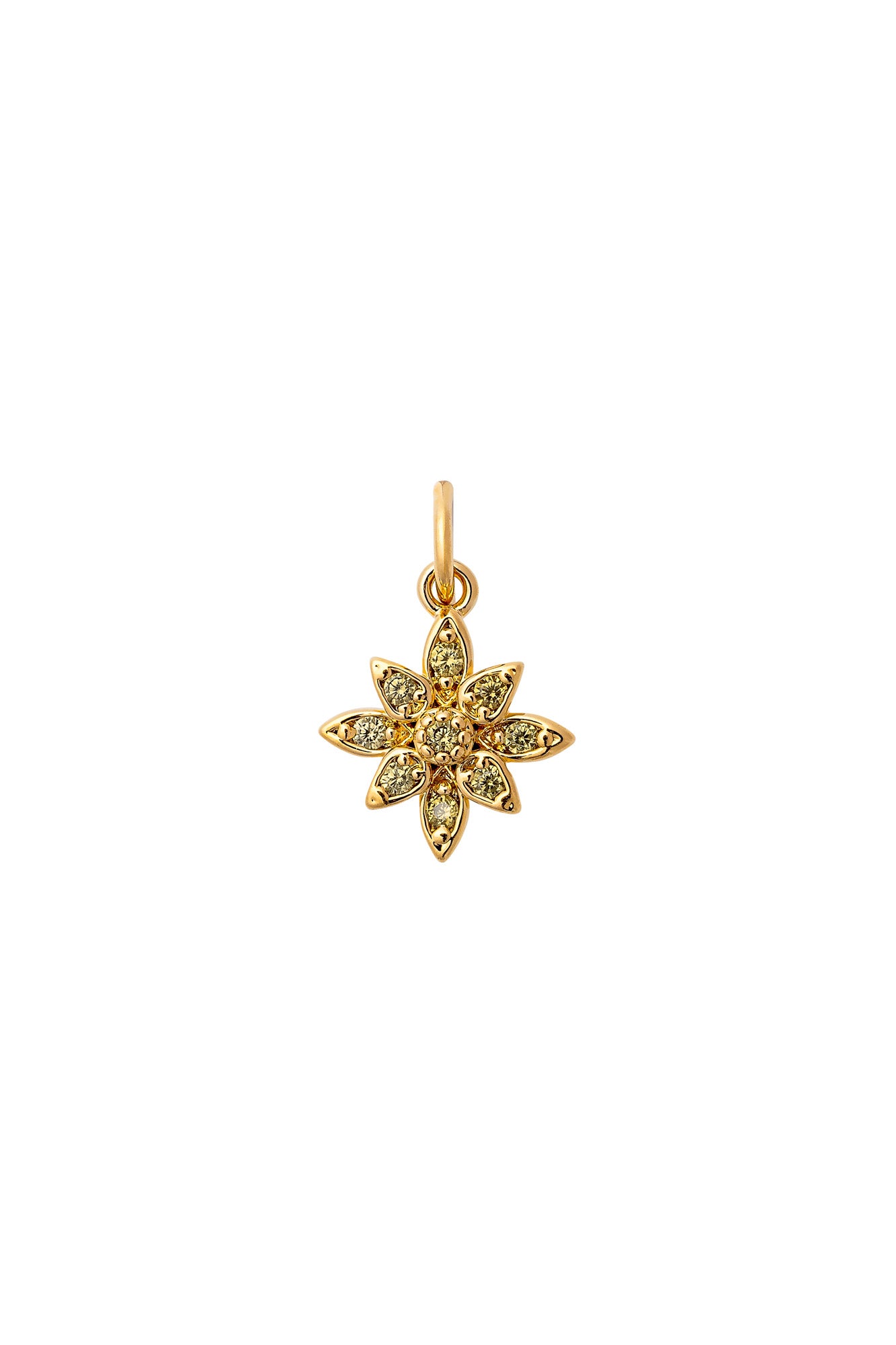 Charm doré zircons Fleur Edelweiss vert - Bijou sur fond blanc