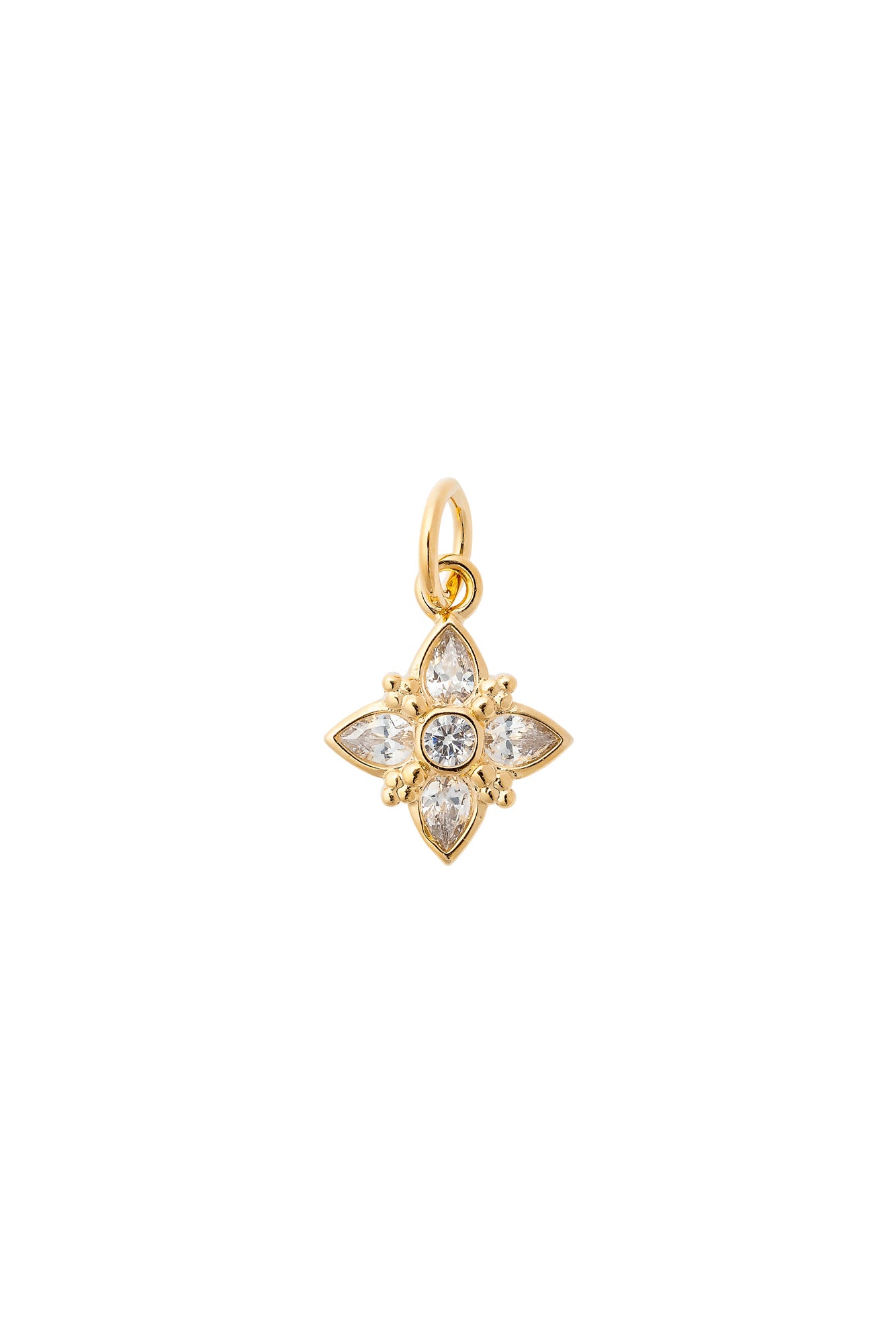 Charm doré zircons Fleur Lys blanc - Bijou sur fond blanc