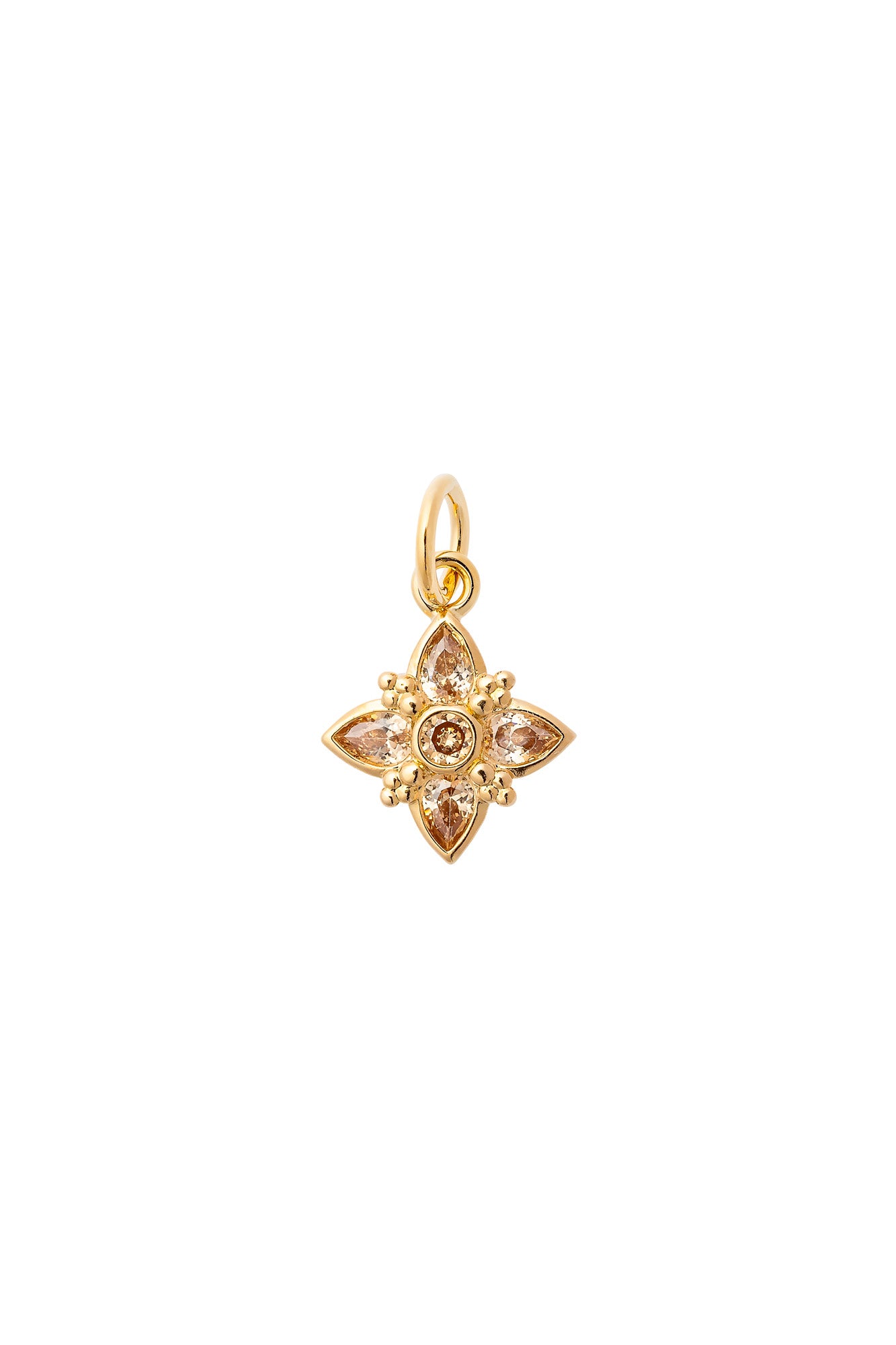 Charm doré zircons Fleur Lys orange - Bijou sur fond blanc