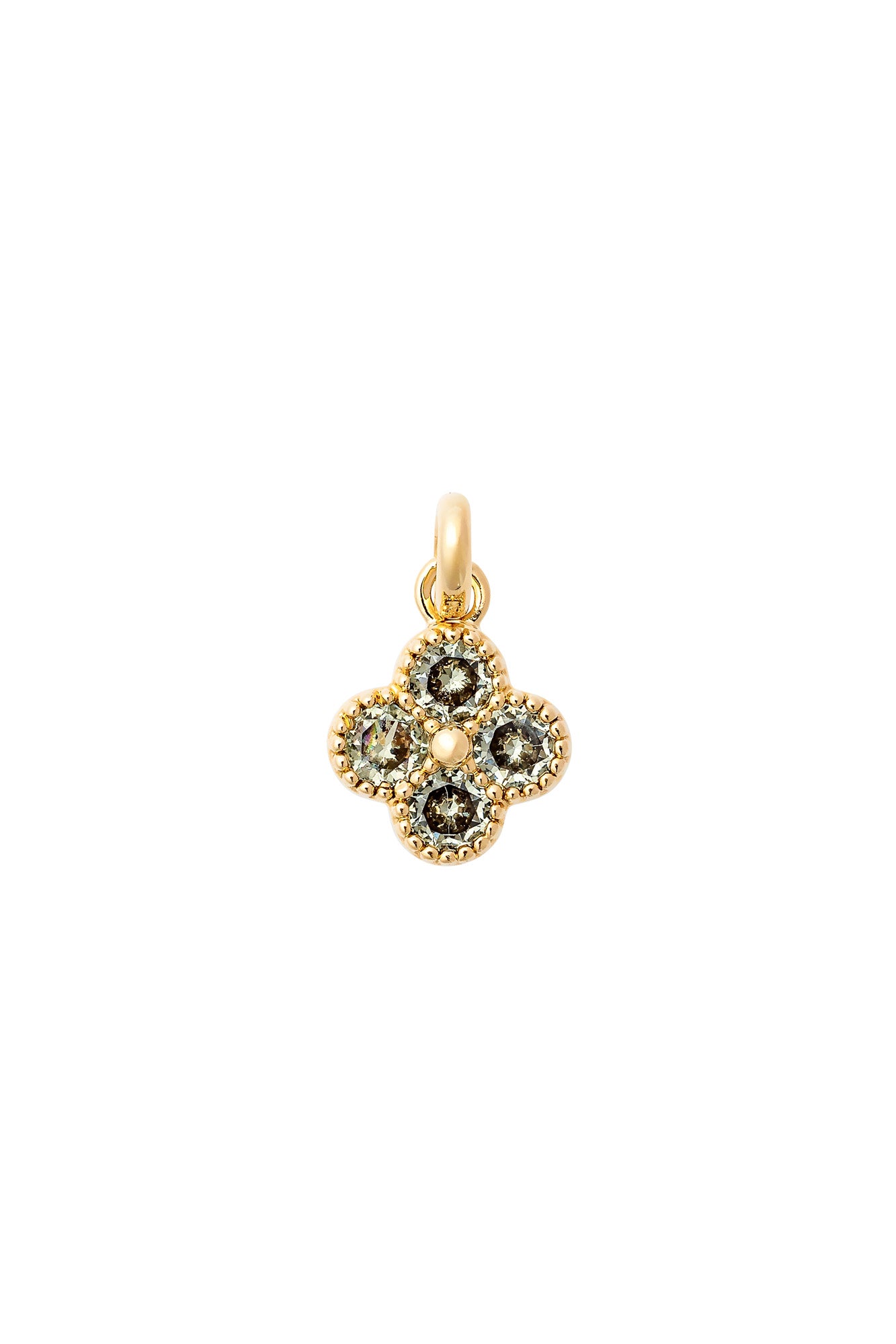 Charm doré zircons Fleur Pervenche vert - Bijou sur fond blanc