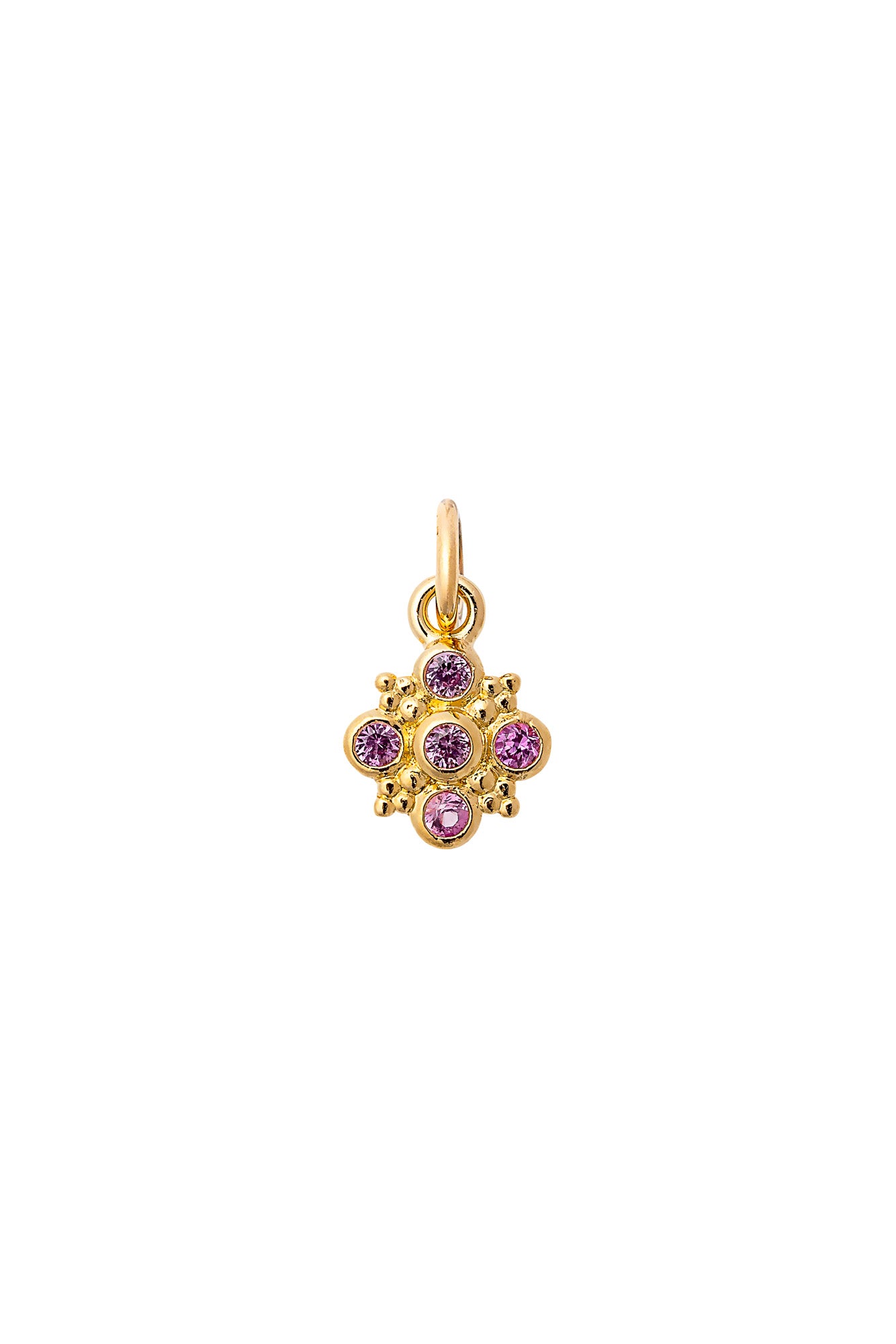 Charm doré zircons Fleur rose - Bijou sur fond blanc
