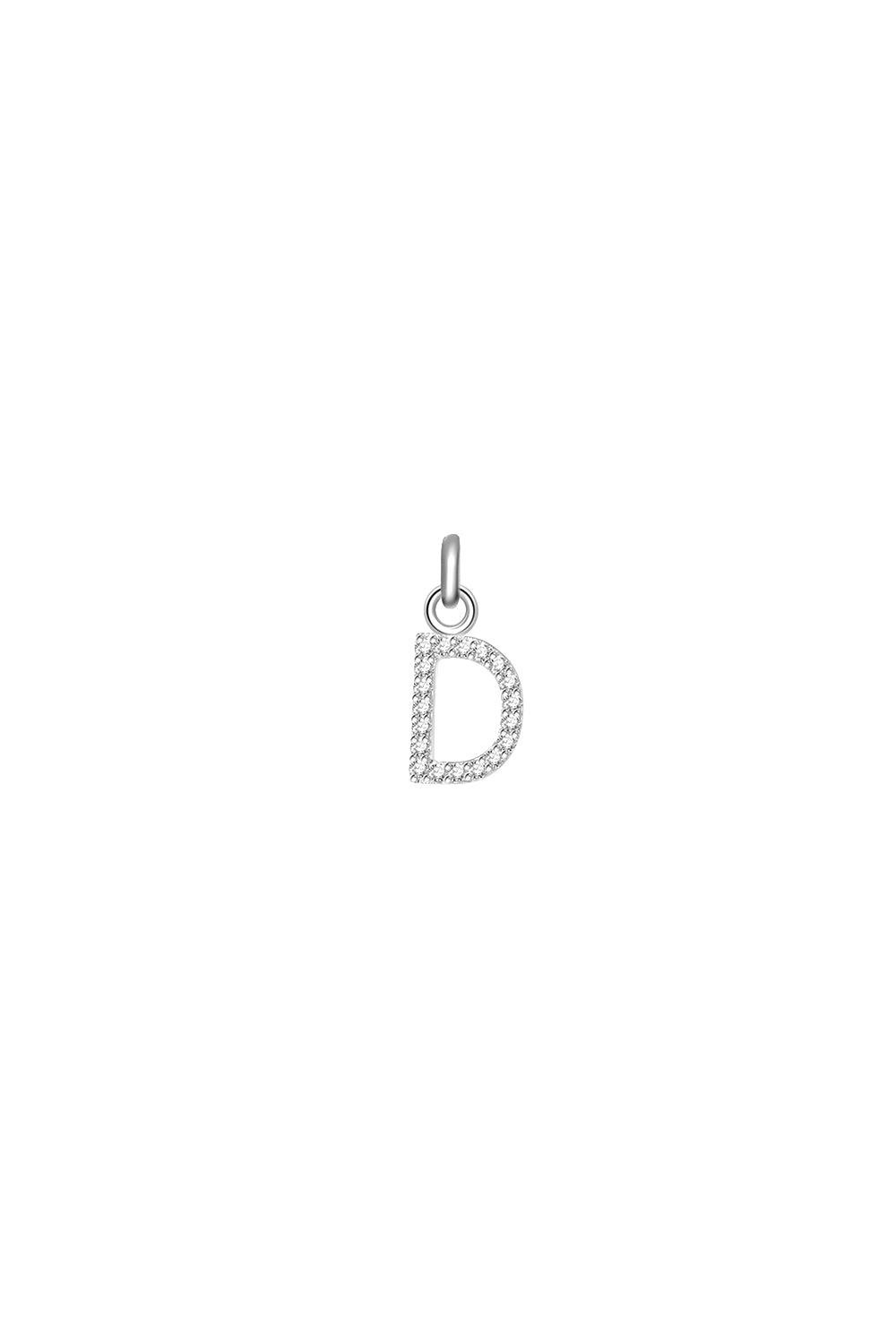Charm argent zircons lettre D - Bijou photographié sur fond blanc