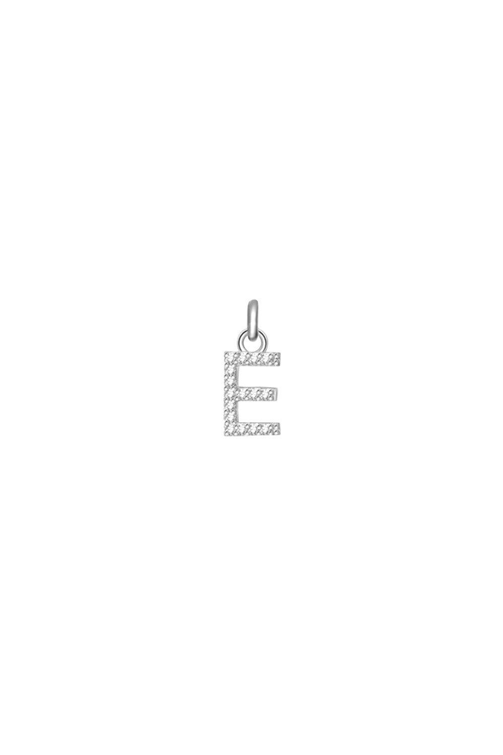 Charm argent zircons lettre E - Bijou photographié sur fond blanc