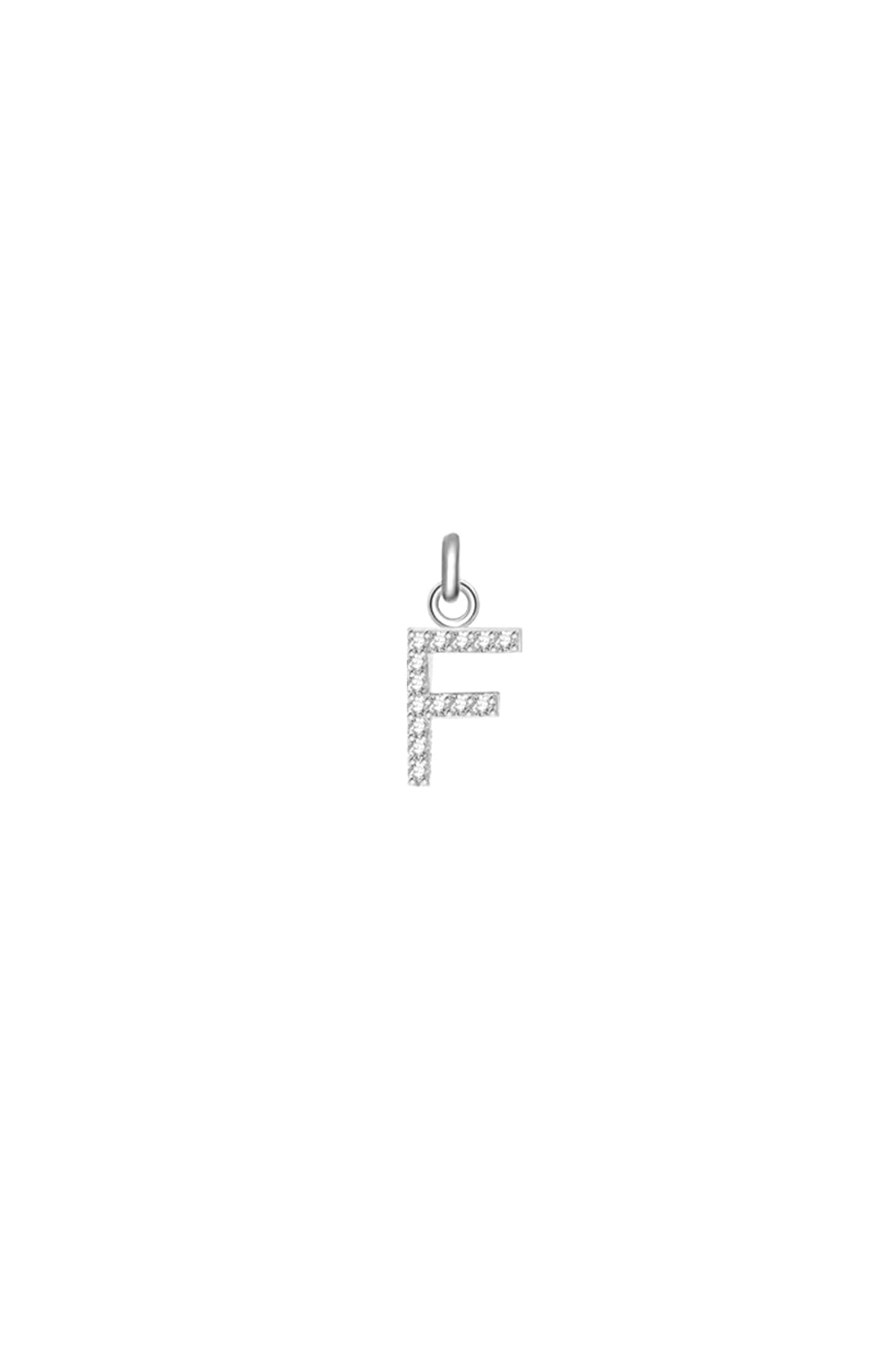Charm argent zircons lettre F - Bijou photographié sur fond blanc