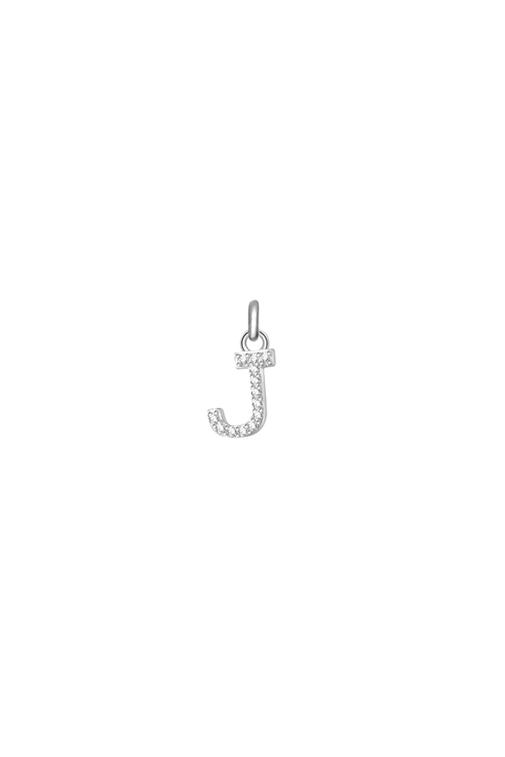 Charm argent zircons lettre J - Bijou photographié sur fond blanc