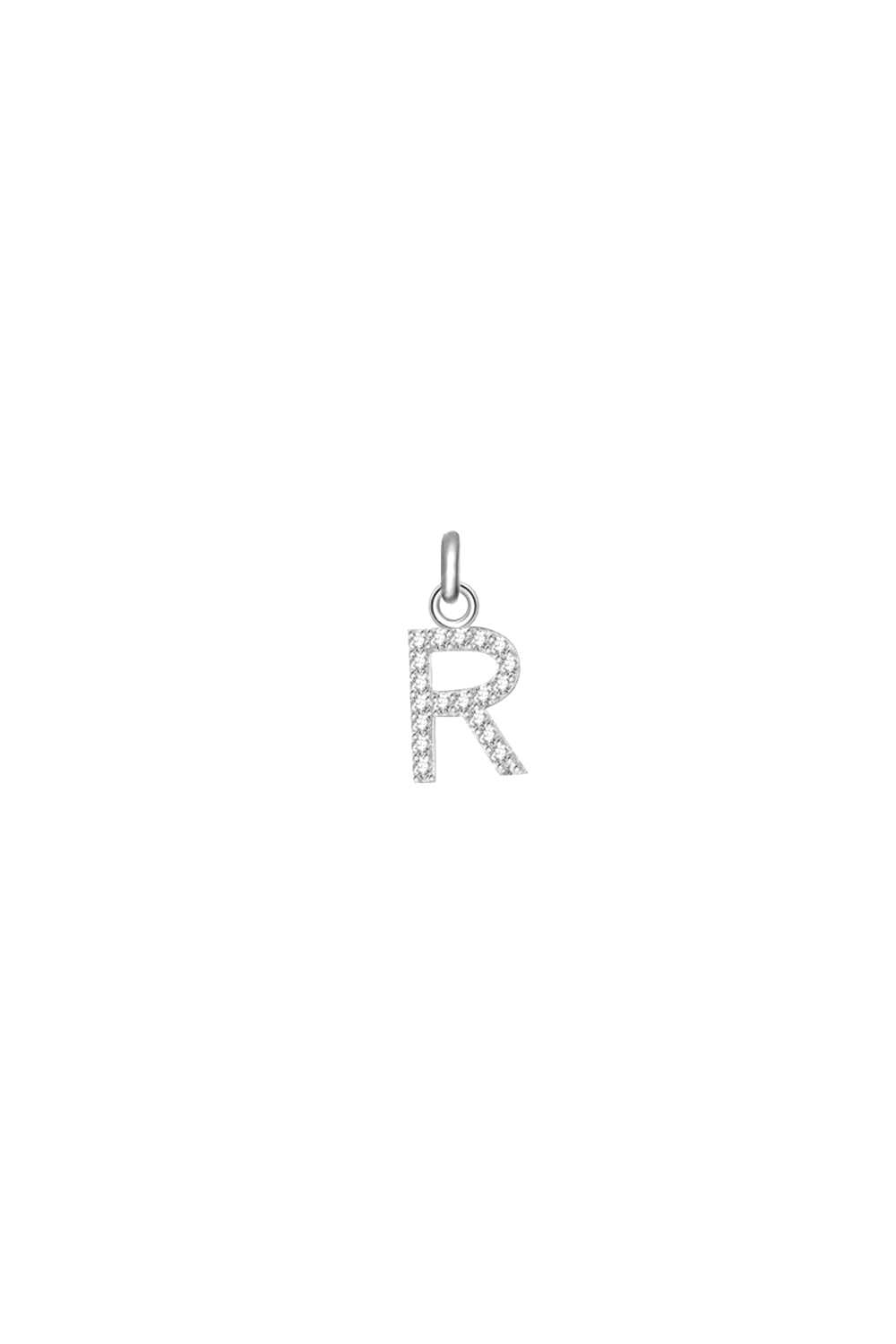 Charm argent zircons lettre R - Bijou photographié sur fond blanc