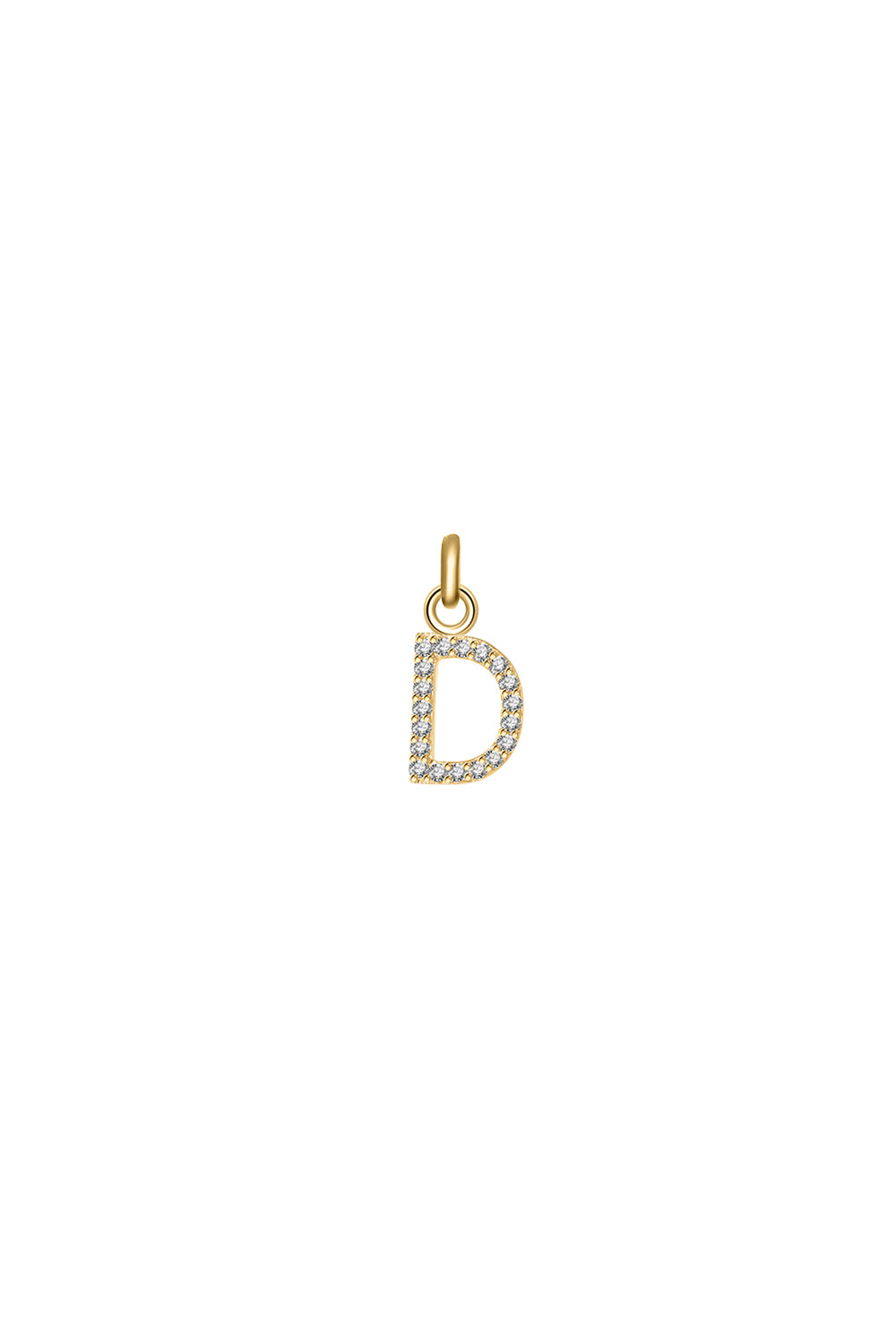 Charm doré zircons lettre D - Bijou photographié sur fond blanc