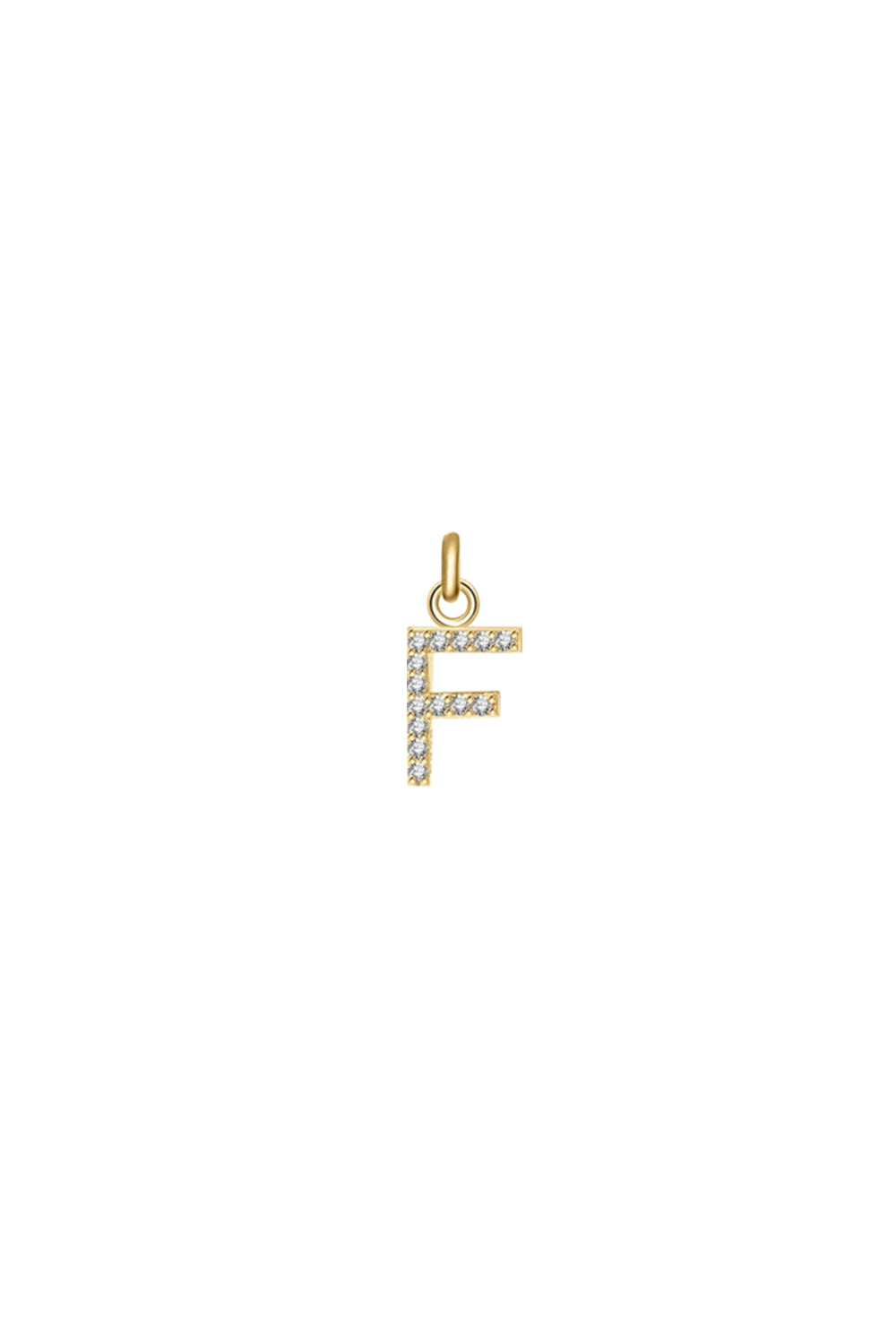 Charm doré zircons lettre F - Bijou photographié sur fond blanc