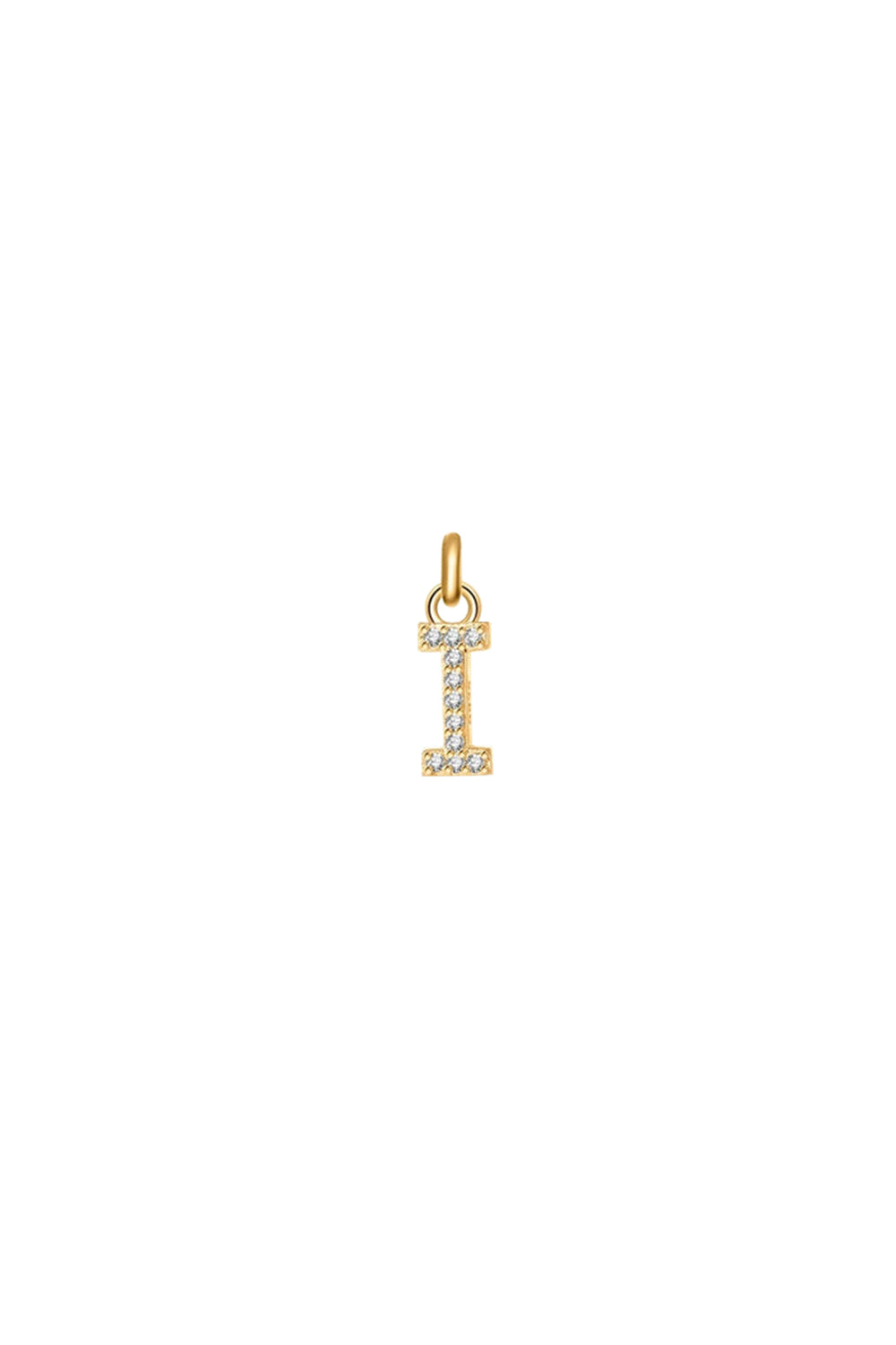 Charm doré zircons lettre I - Bijou photographié sur fond blanc