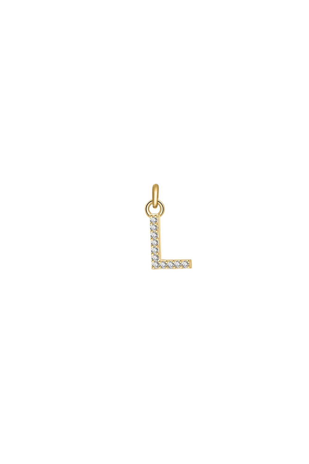 Charm doré zircons lettre L - Bijou photographié sur fond blanc