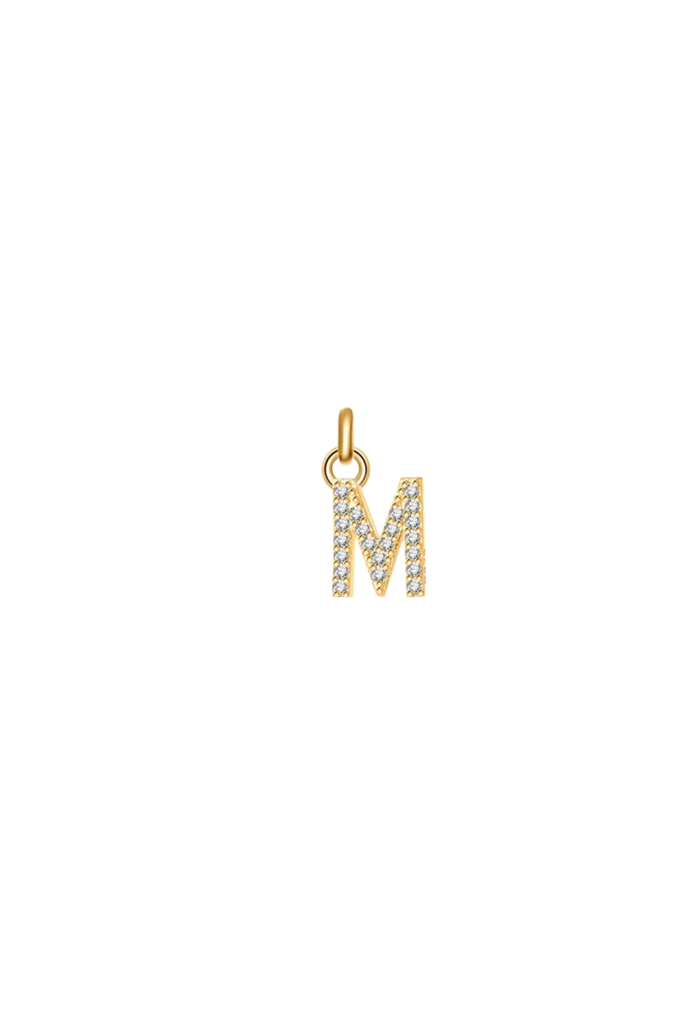 Charm doré zircons lettre M - Bijou photographié sur fond blanc