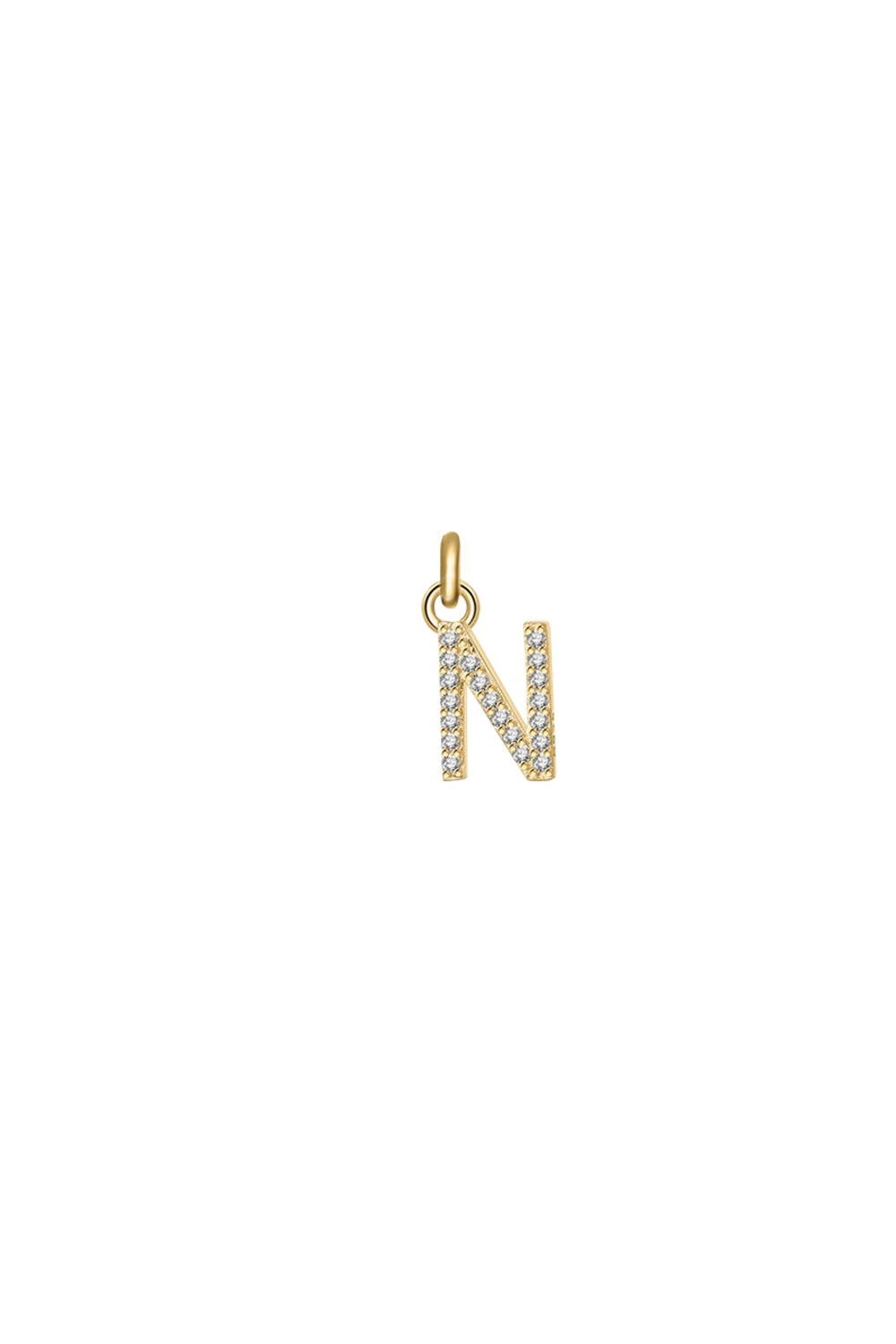 Charm doré zircons lettre N - Bijou photographié sur fond blanc