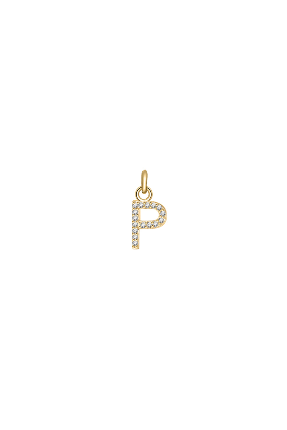 Charm doré zircons lettre P - Bijou photographié sur fond blanc