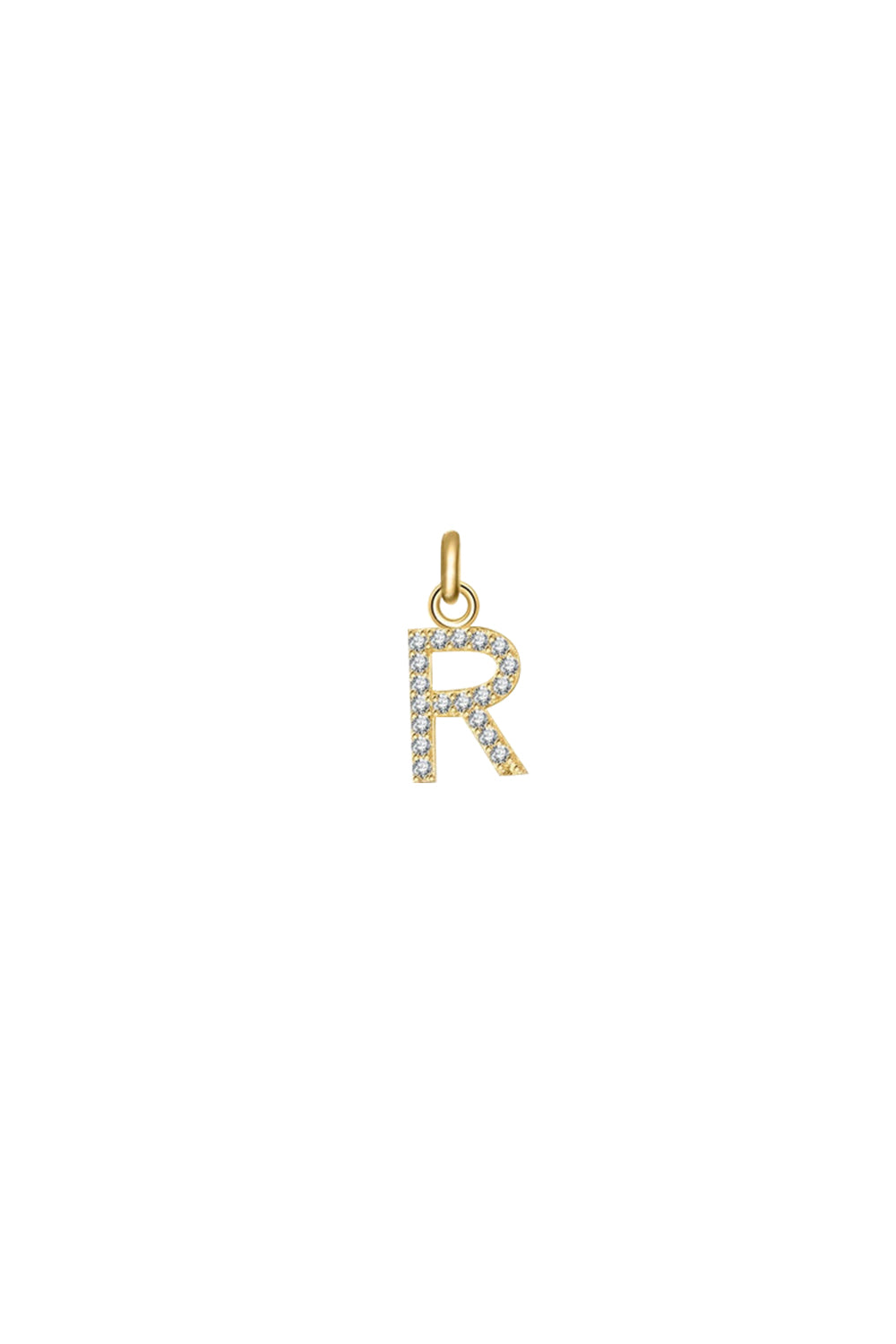 Charm doré zircons lettre R - Bijou photographié sur fond blanc