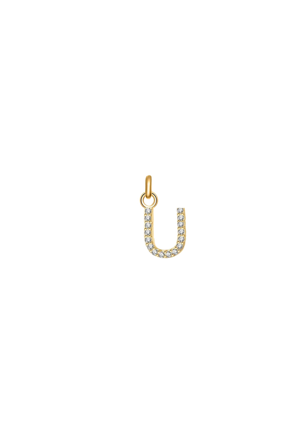 Charm doré zircons lettre U - Bijou photographié sur fond blanc