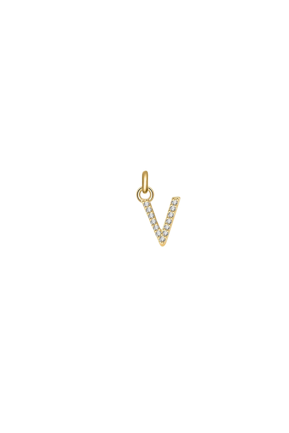 Charm doré zircons lettre V - Bijou photographié sur fond blanc