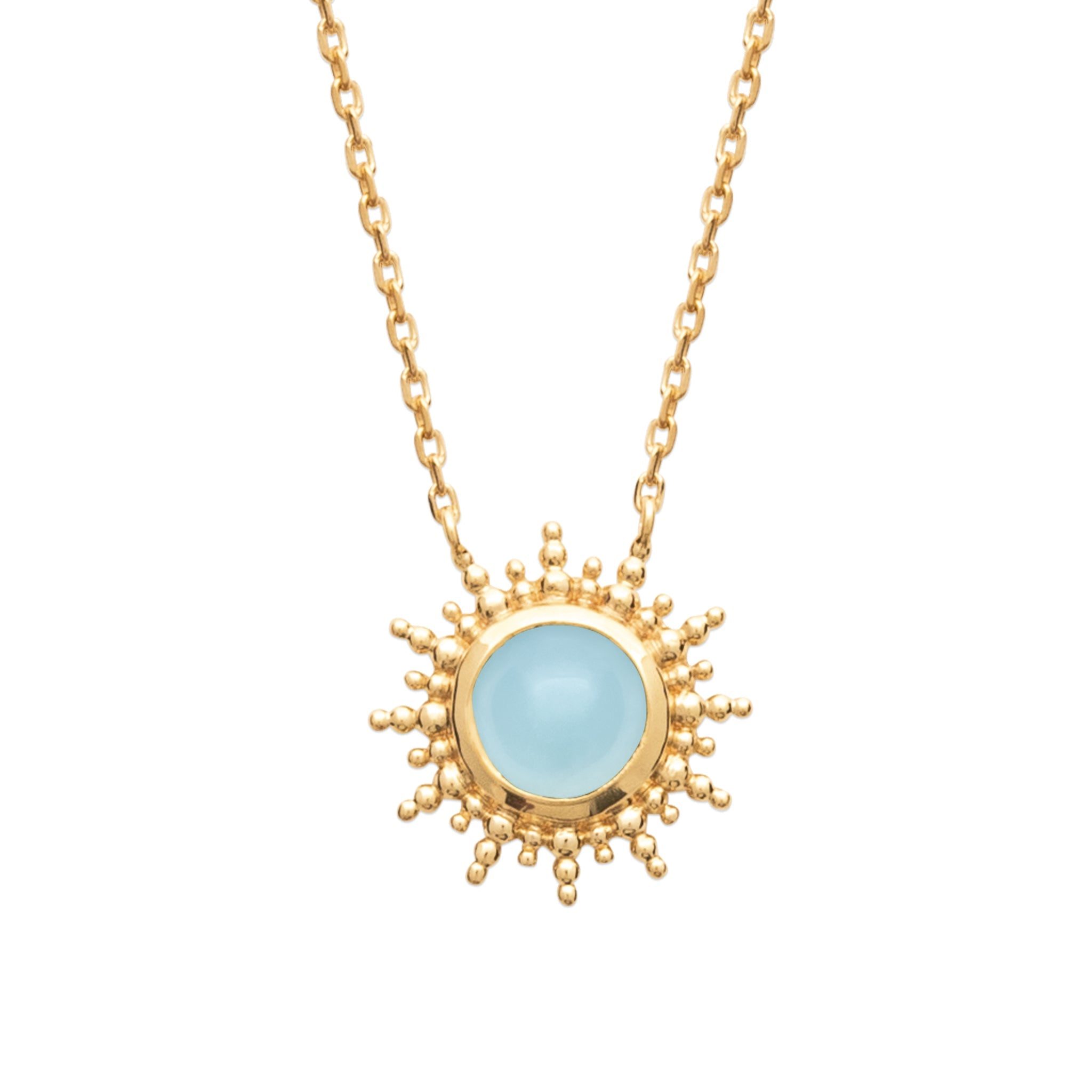 Collier doré Buffy aigue marine soleil - Bijou photographié sur fond blanc