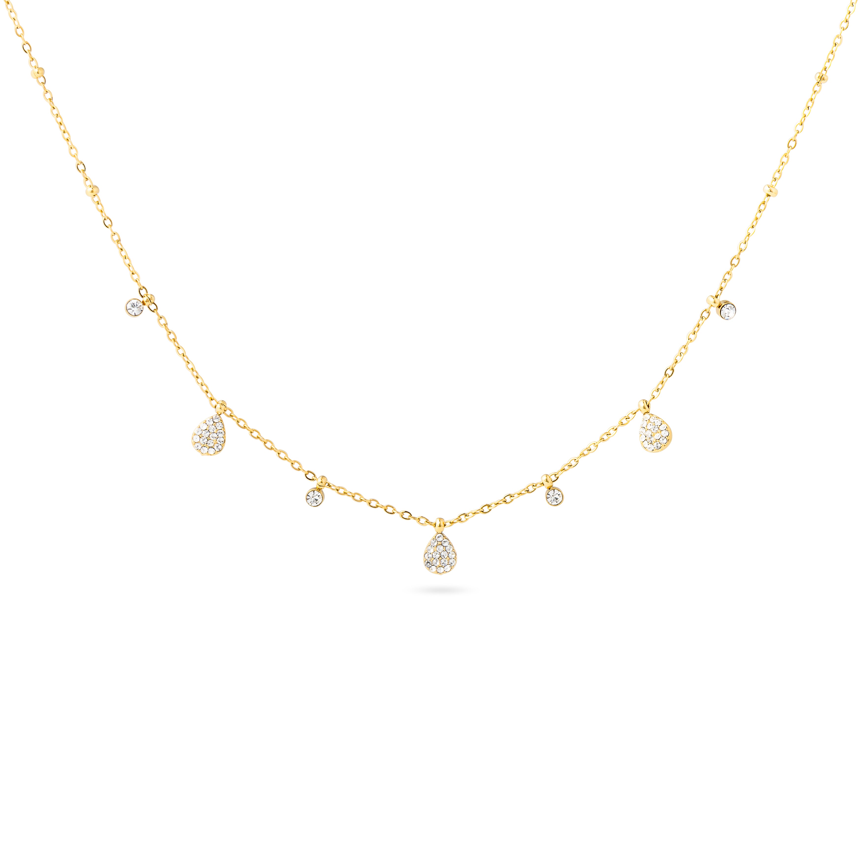 Collier doré Davia goutte orné de pendentifs sertis de zircons - Bijou photographié sur fond blanc