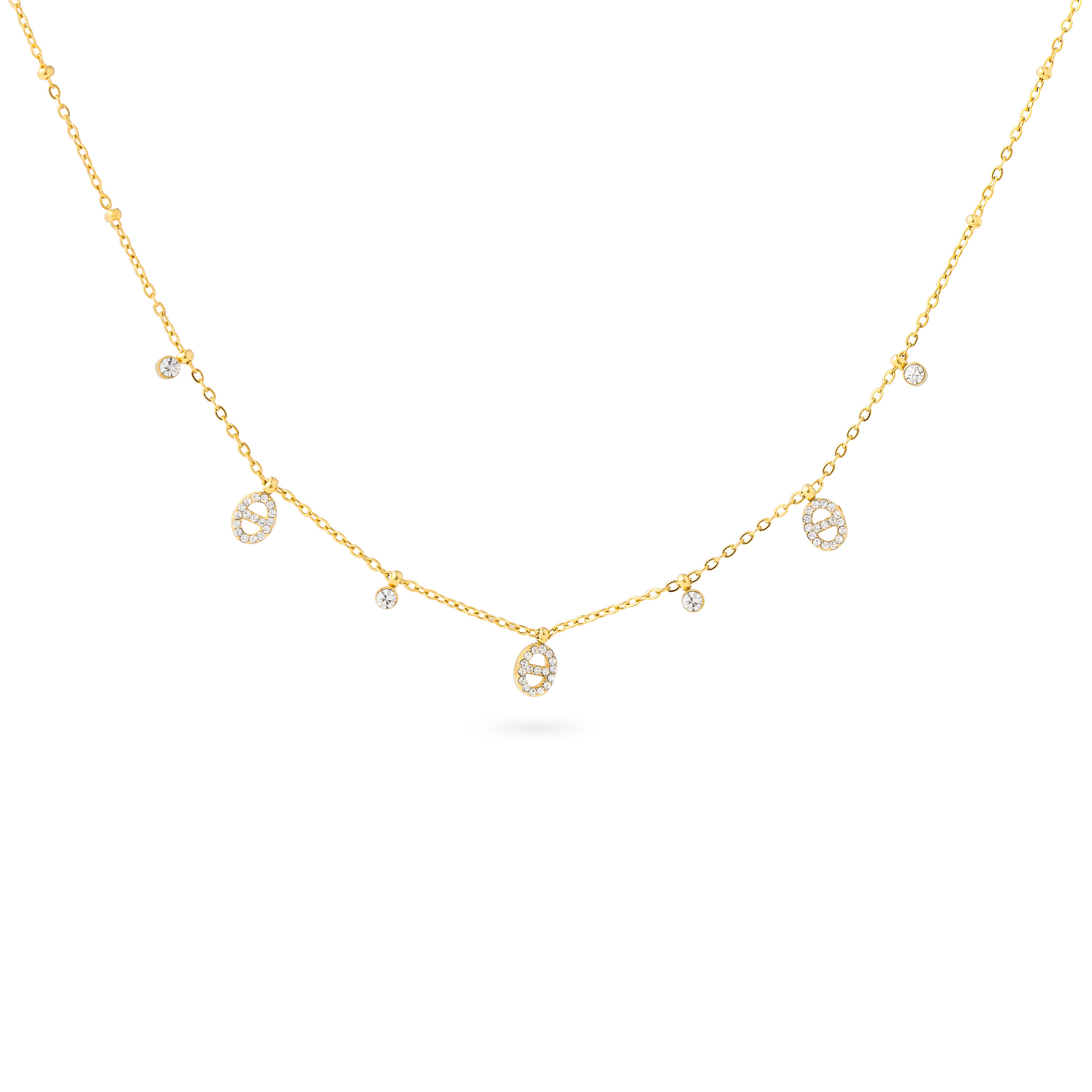 Collier doré Davia maille marine orné de pendentifs sertis de zircons - Bijou photographié sur fond blanc