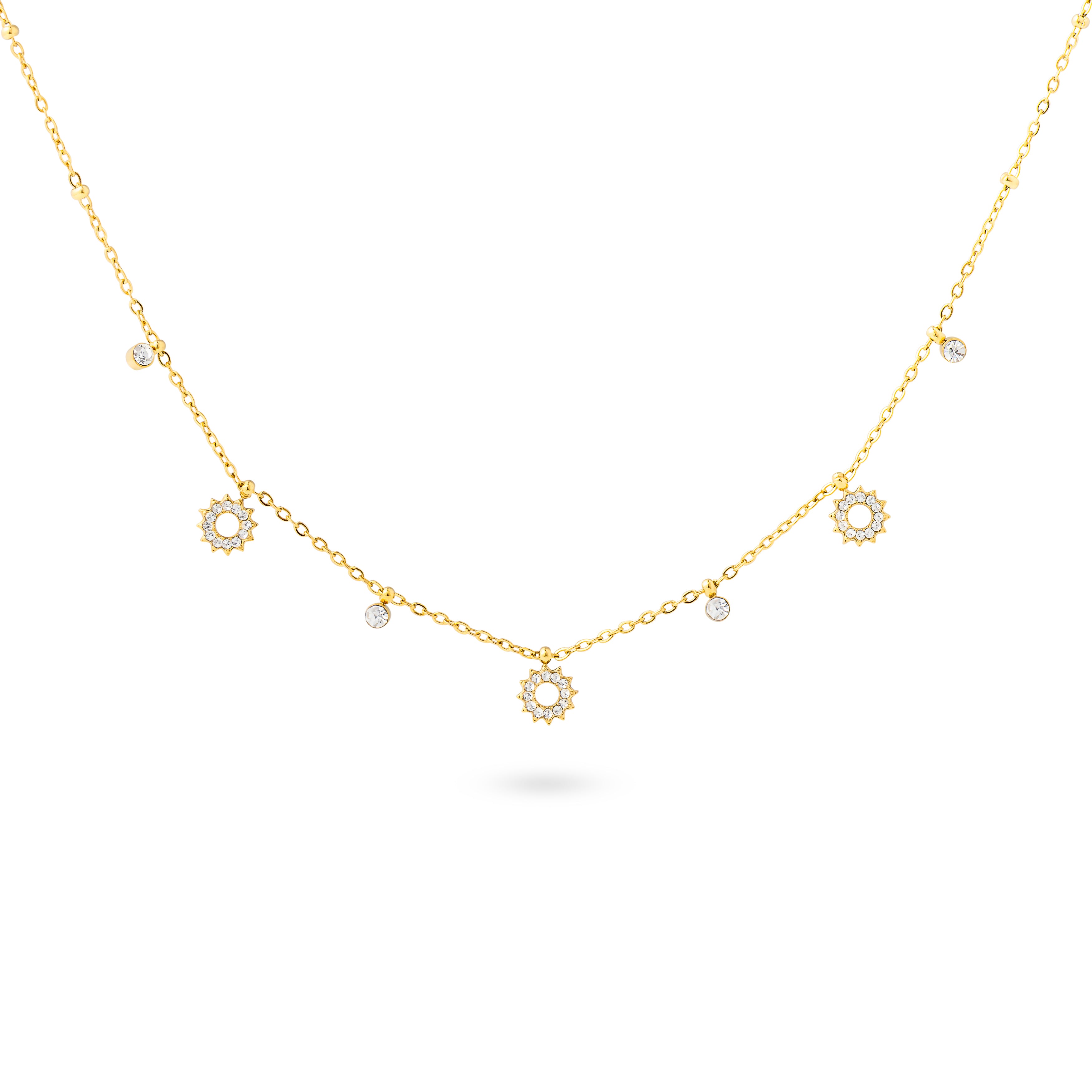 Collier doré Davia soleil orné de pendentifs sertis de zircons - Bijou photographié sur fond blanc