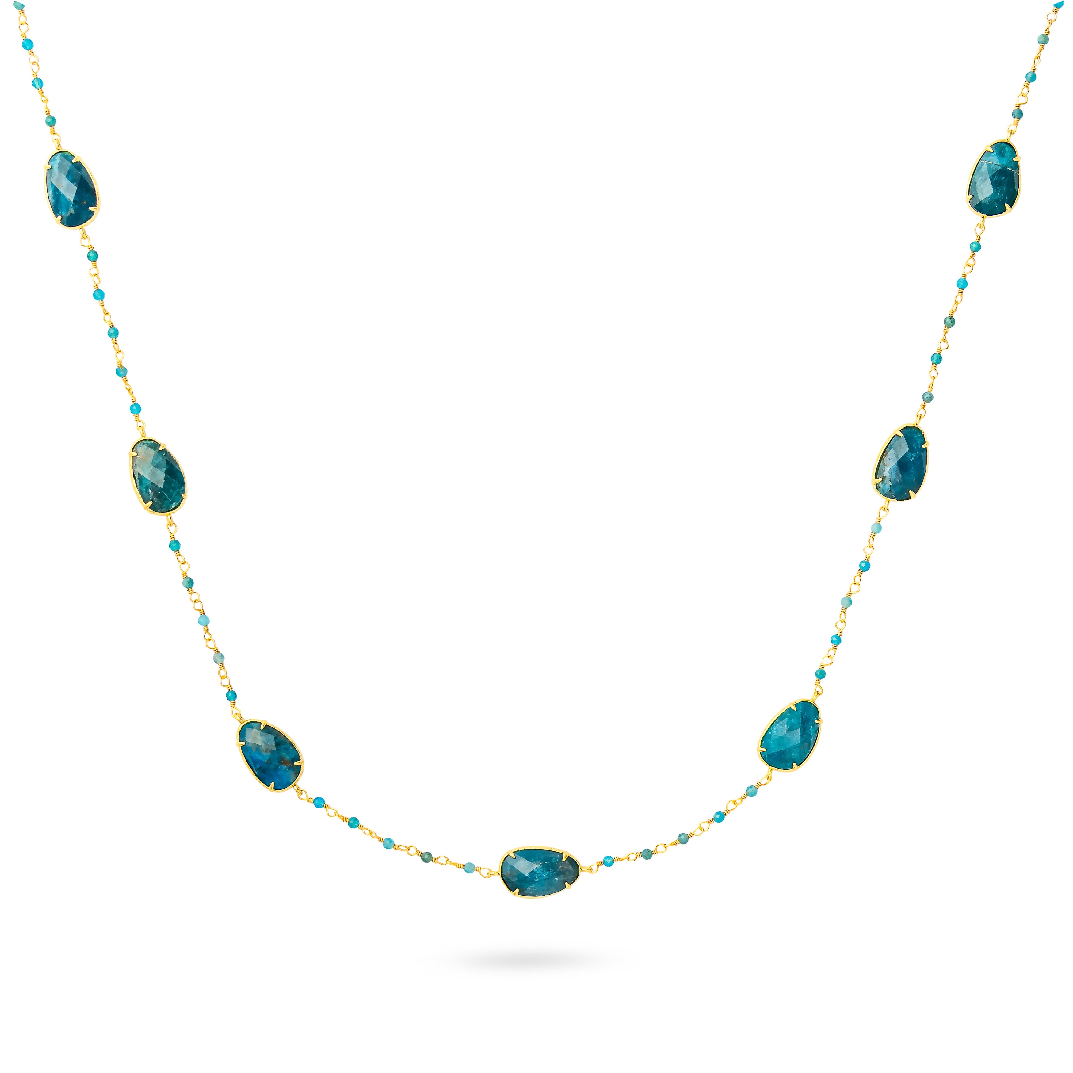 Collier sautoir doré Estelle apatite orné de pierres naturelles - Bijou photographié sur fond blanc