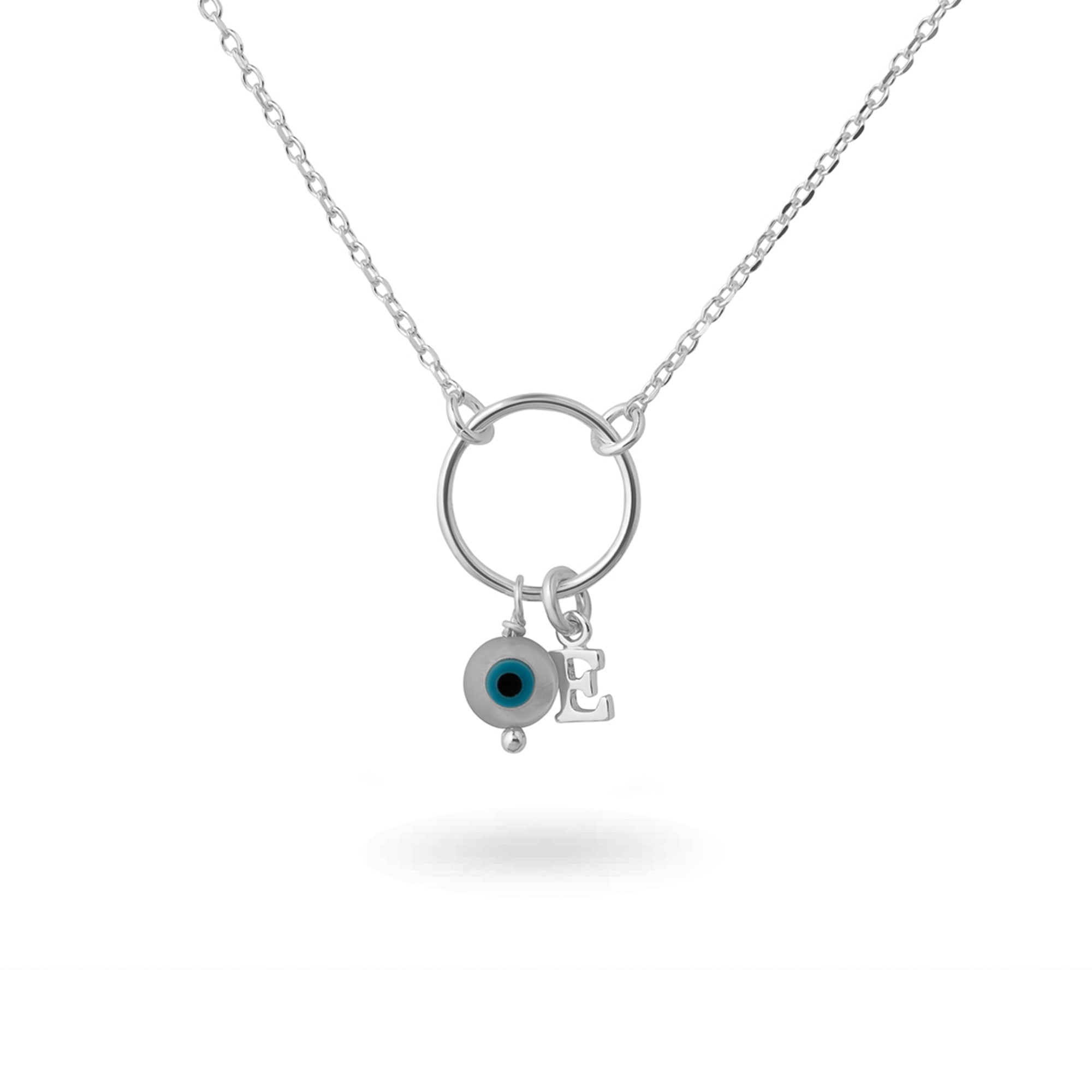 Collier personnalisable Lilou protect argent avec pendentif œil protecteur en nacre - Bijou photographié sur fond blanc