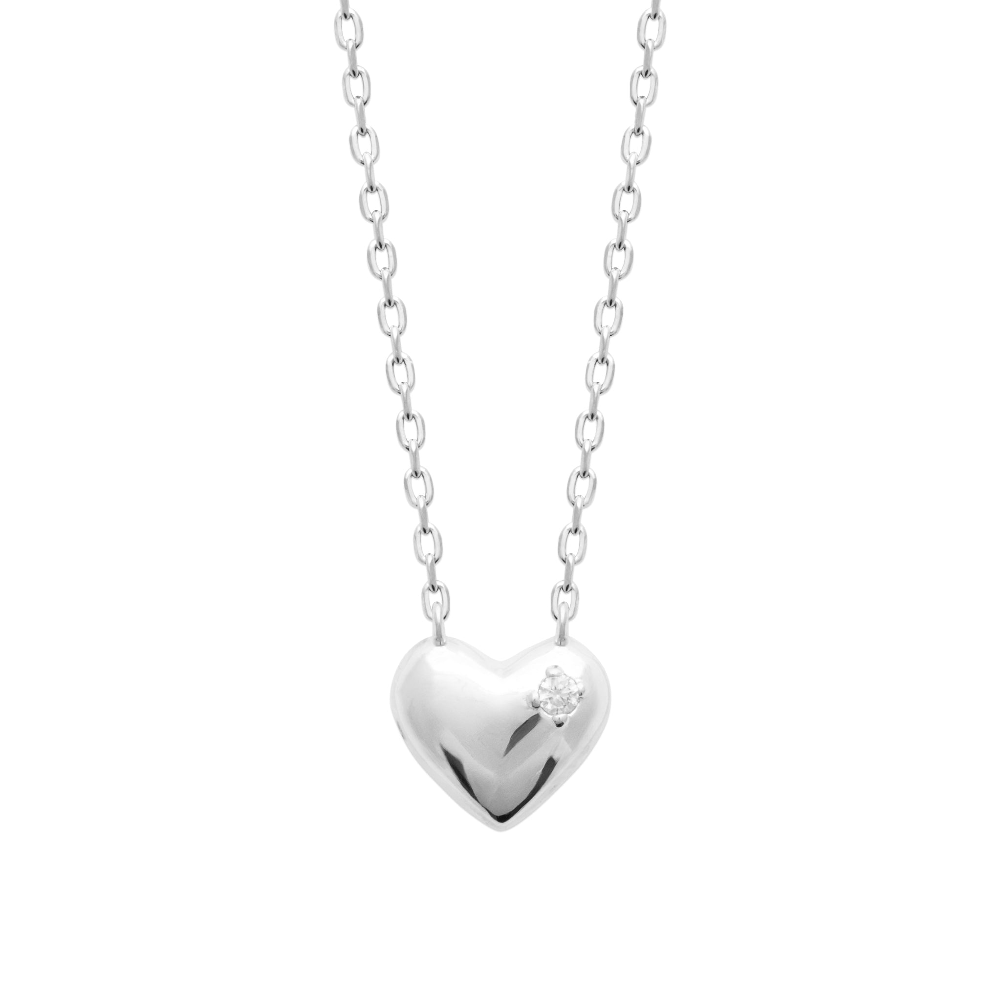 Collier Lys argent 925 cœur avec zircon - Bijou photographié sur fond blanc 