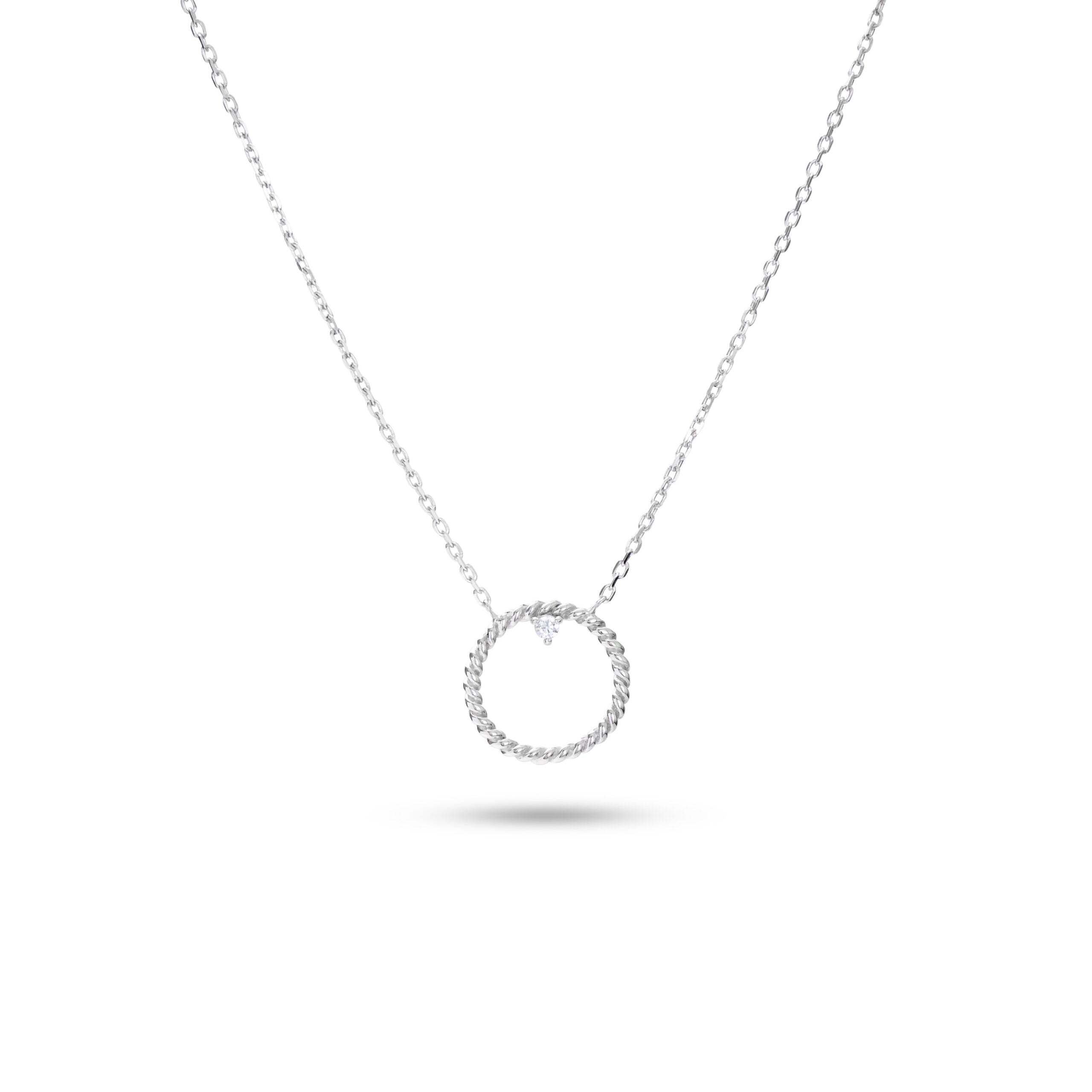 Collier Satine argent 925 pendentif Rond zircon - Bijou photographié sur fond blanc 