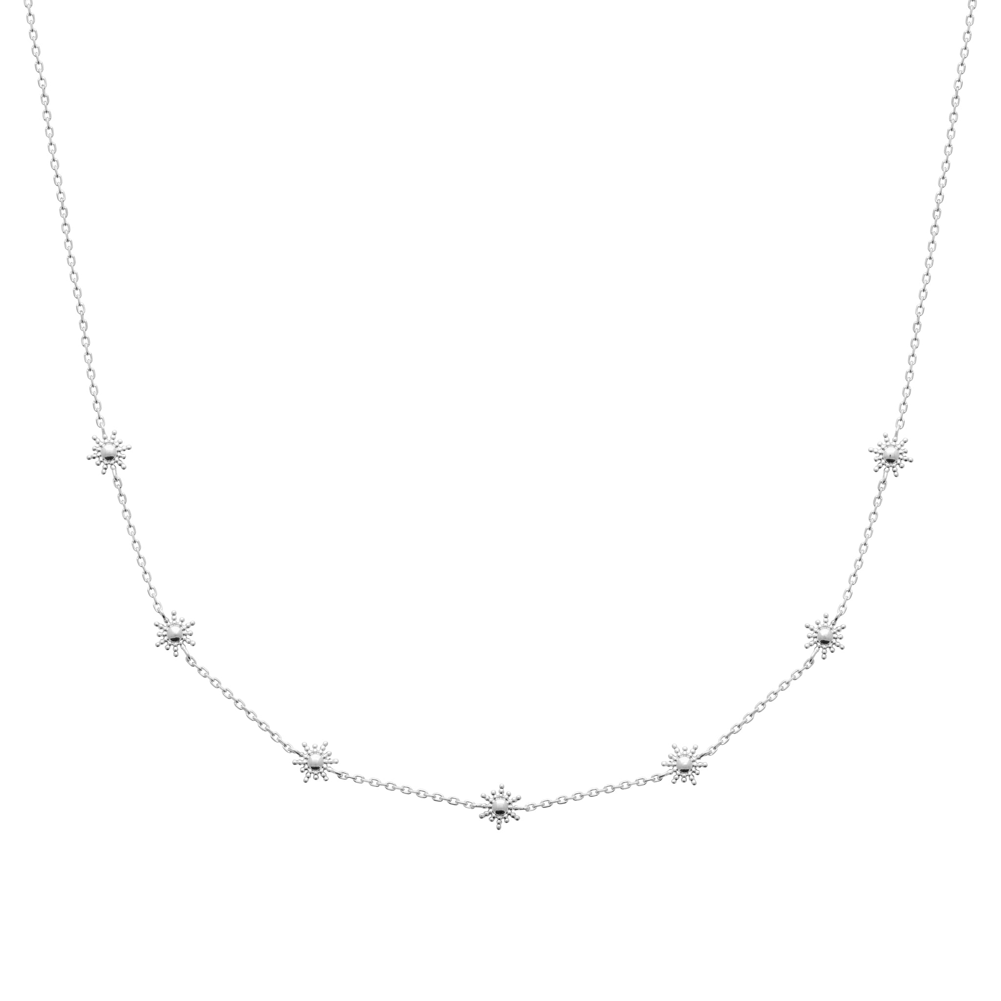 Collier Sol argent mini soleil - Bijou photographié sur fond blanc. 