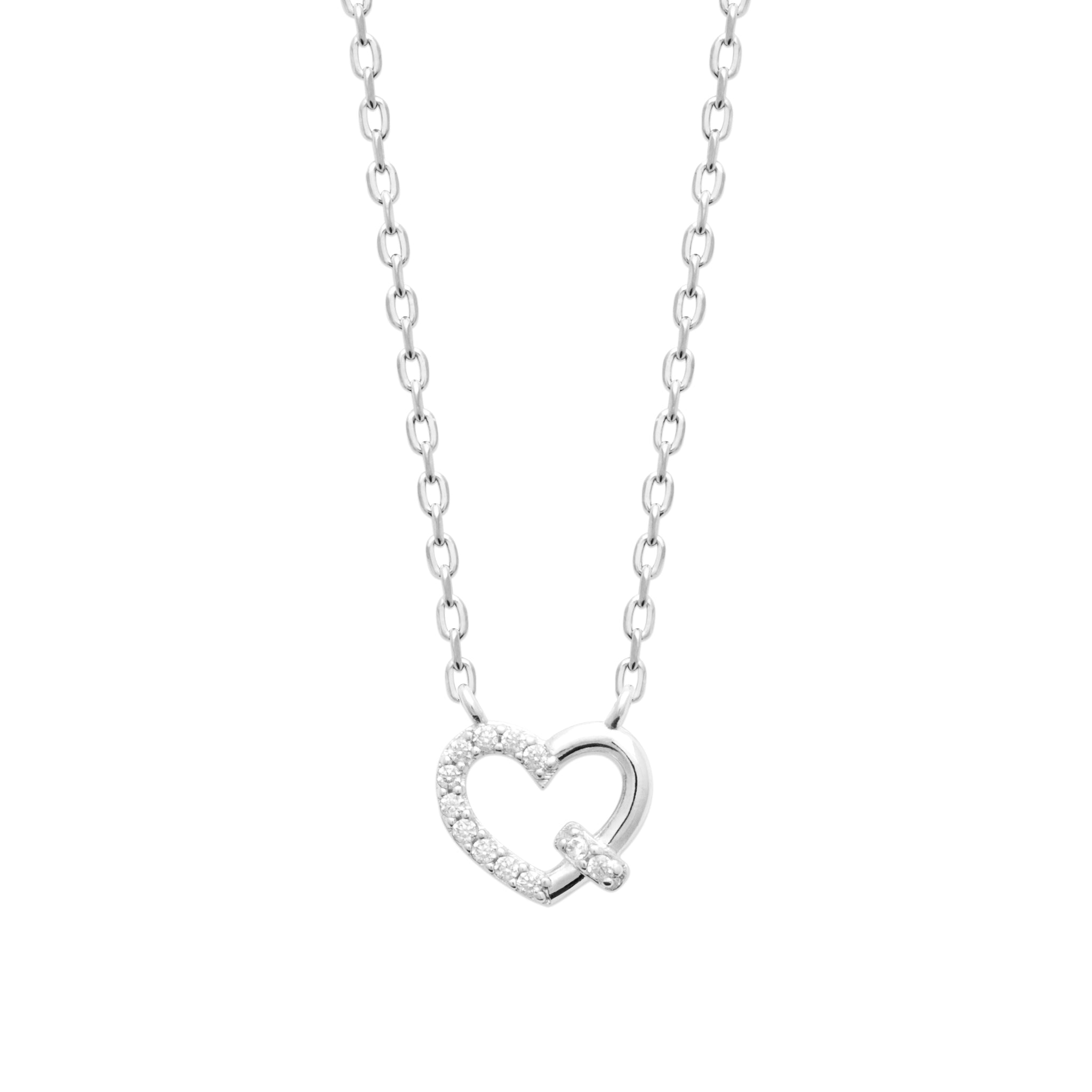 Collier Taylor argent pendentif coeur zircons - Bijou photographié sur fond blanc 