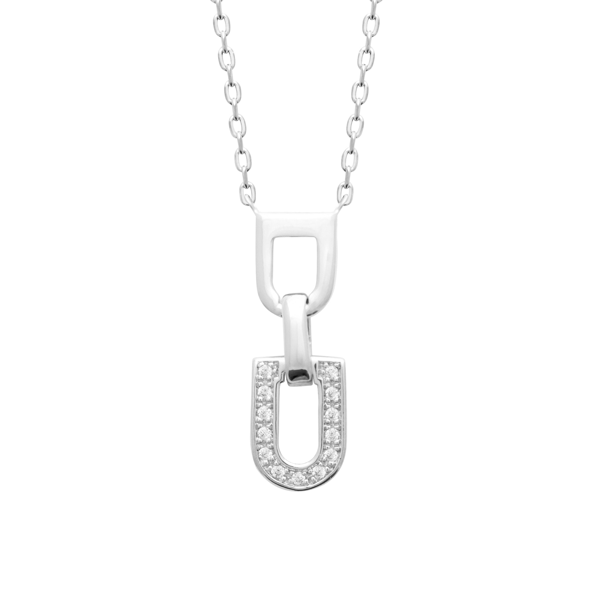 Collier argent 925 Berny pendentif étrier avec zircons - Bijou photographié sur fond blanc 