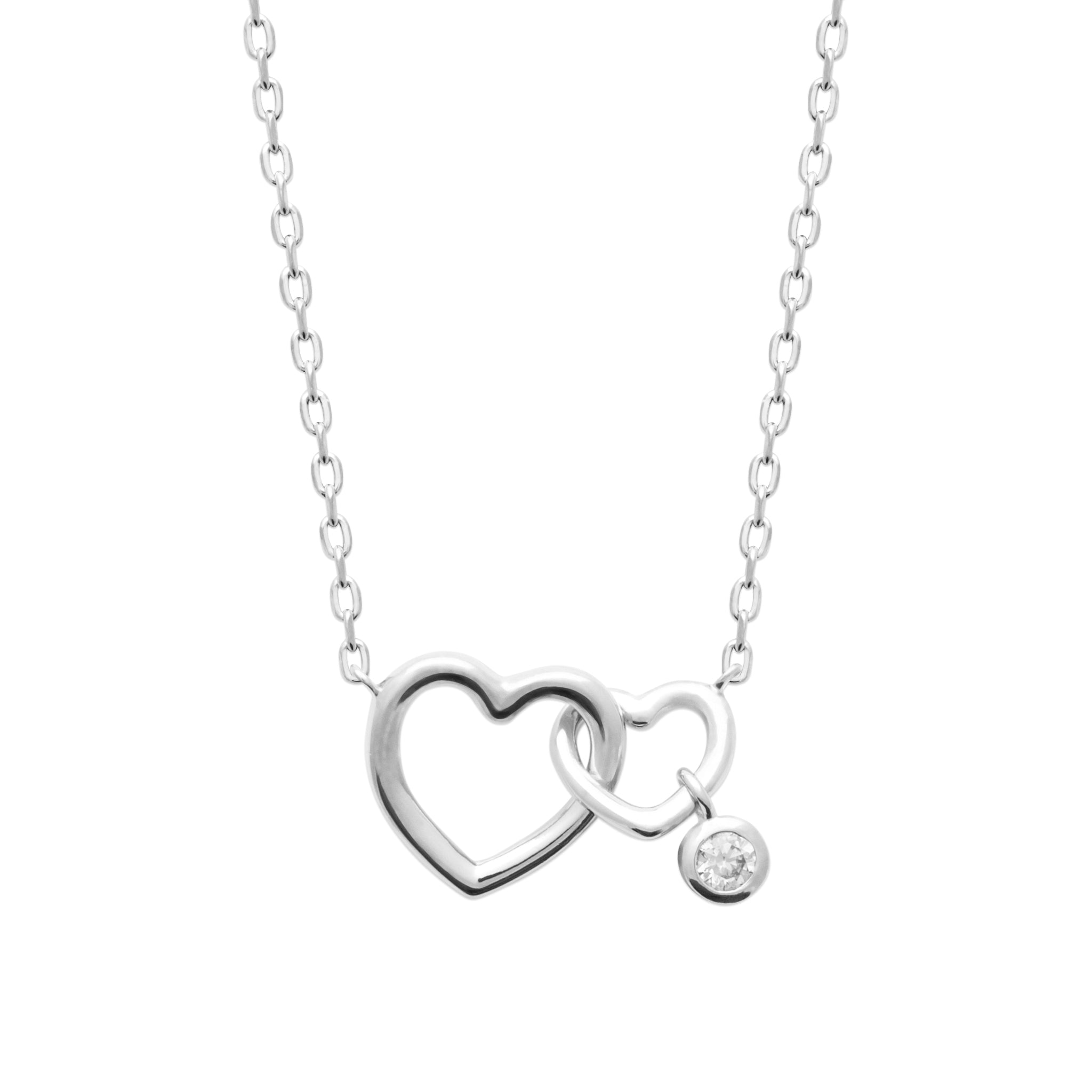 Collier cœurs argent entrelacés et pendentif zircon - Bijou photographié sur fond blanc