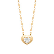 Collier doré AMANDINE en laiton doré 3 microns cœur et zircon - Collection Cérémonie - Bijou photographié sur fond blanc