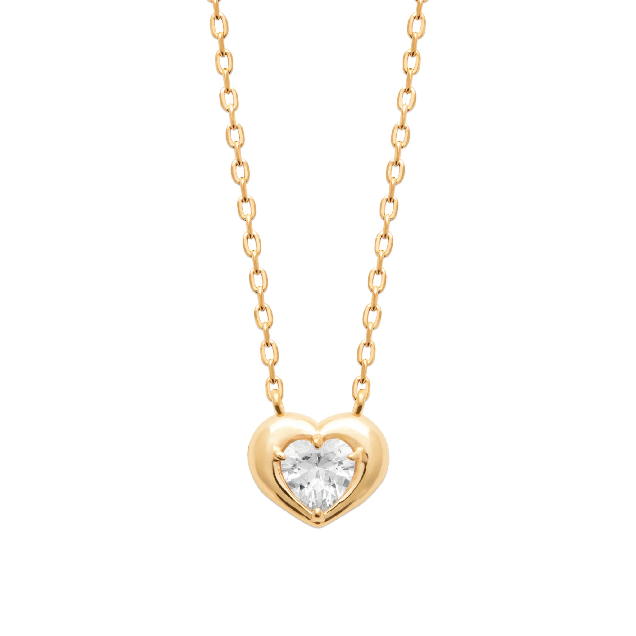 Collier doré AMANDINE en laiton doré 3 microns cœur et zircon - Collection Cérémonie - Bijou photographié sur fond blanc