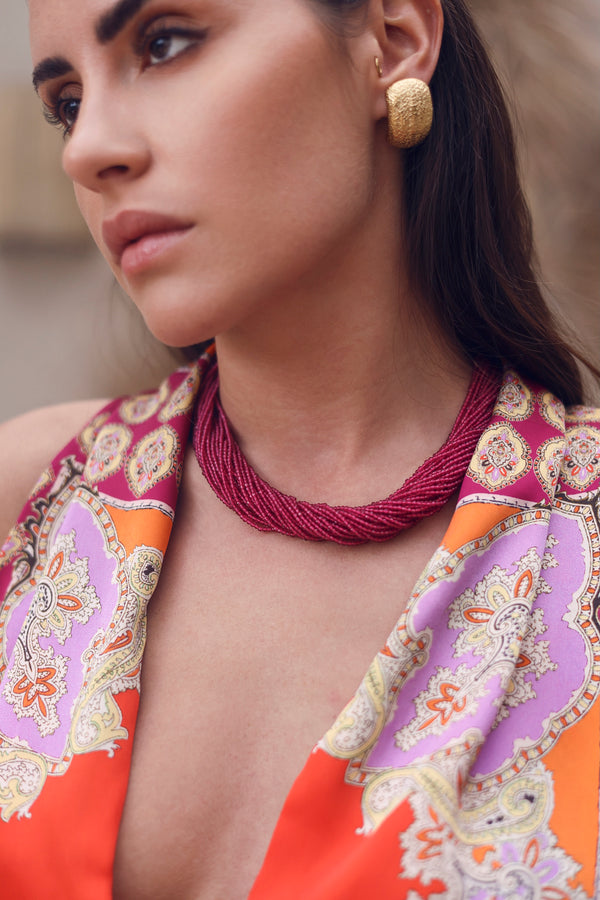 Collier doré Izoenn fuchsia