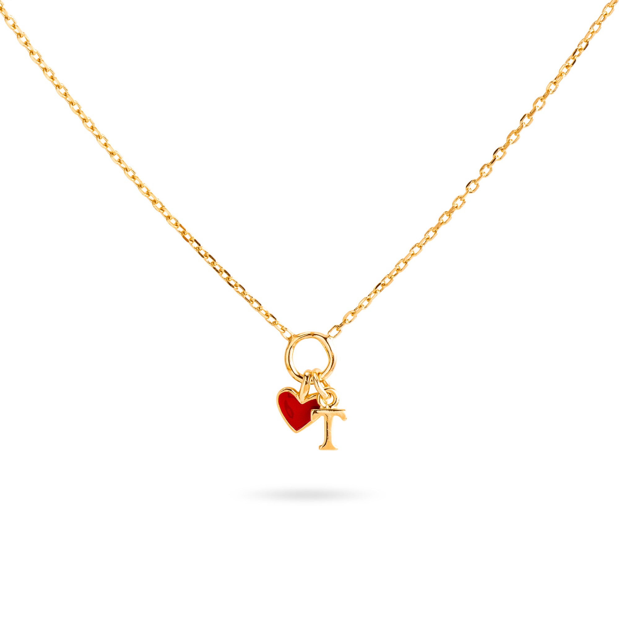 Collier doré Lilou passion personnalisable avec pendentif cœur rouge - Bijou sur fond blanc