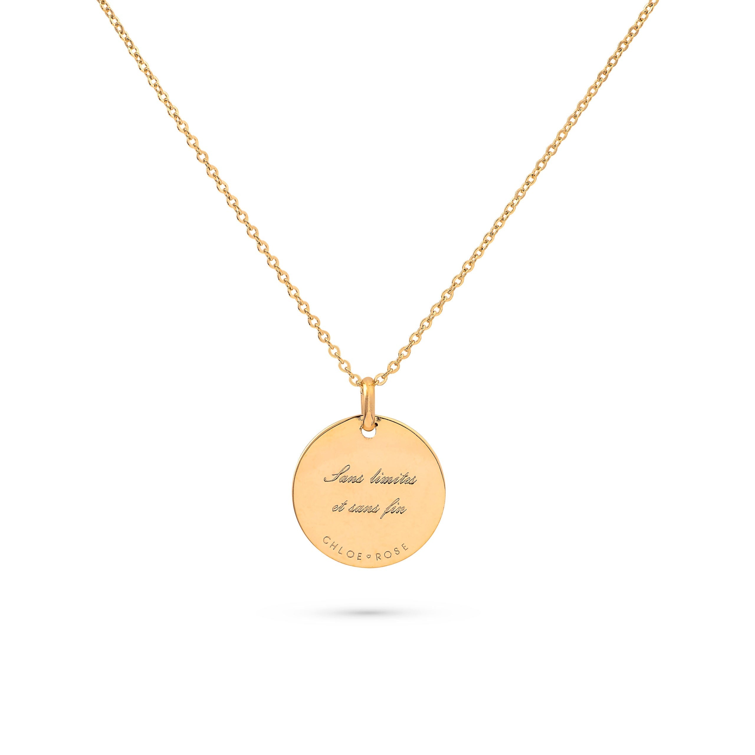 Collier Mantra infini laiton doré 3 microns imaginé et créé par Chloé Rose