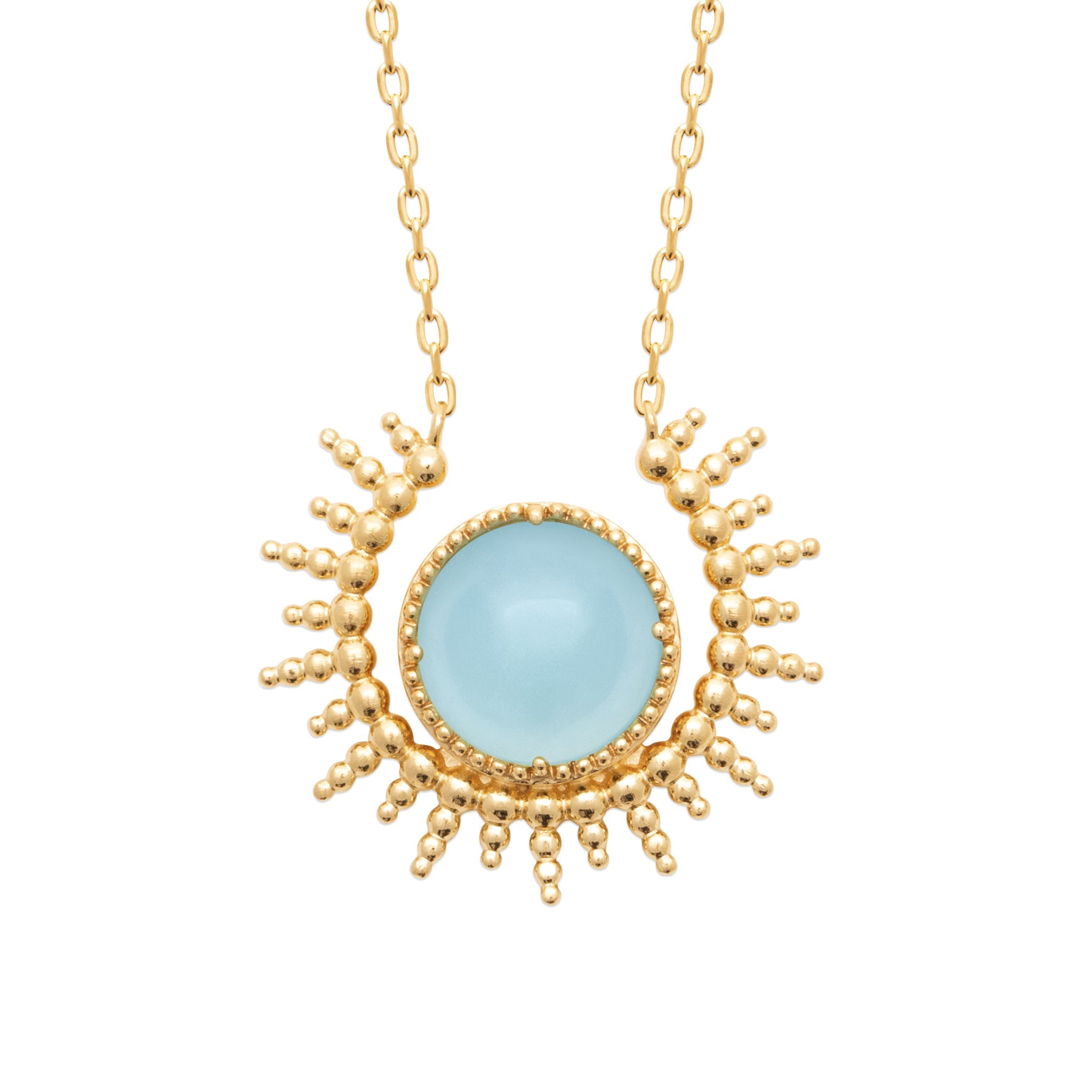 Collier doré Maya agate bleue - Bijou photographié sur fond blanc