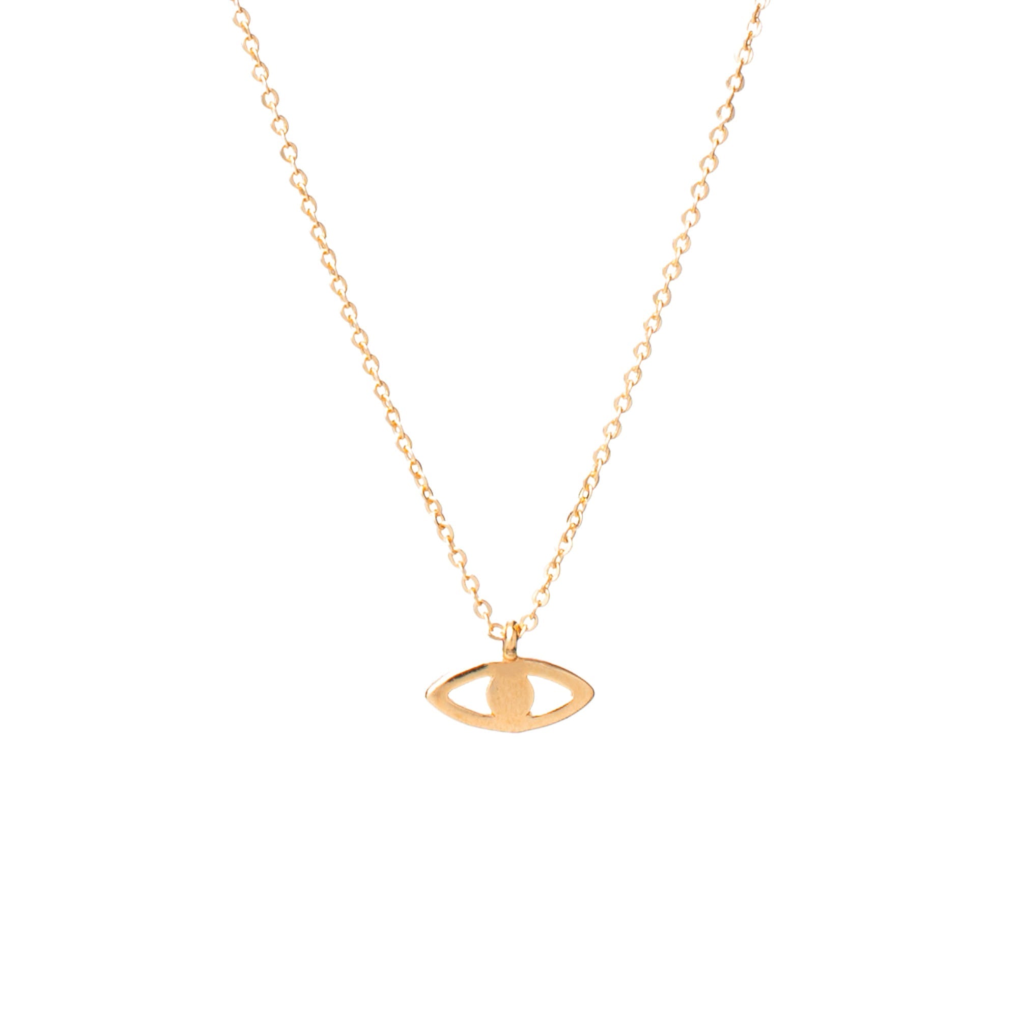 Collier doré avec pendentif œil - Bijou photographié sur fond blanc 