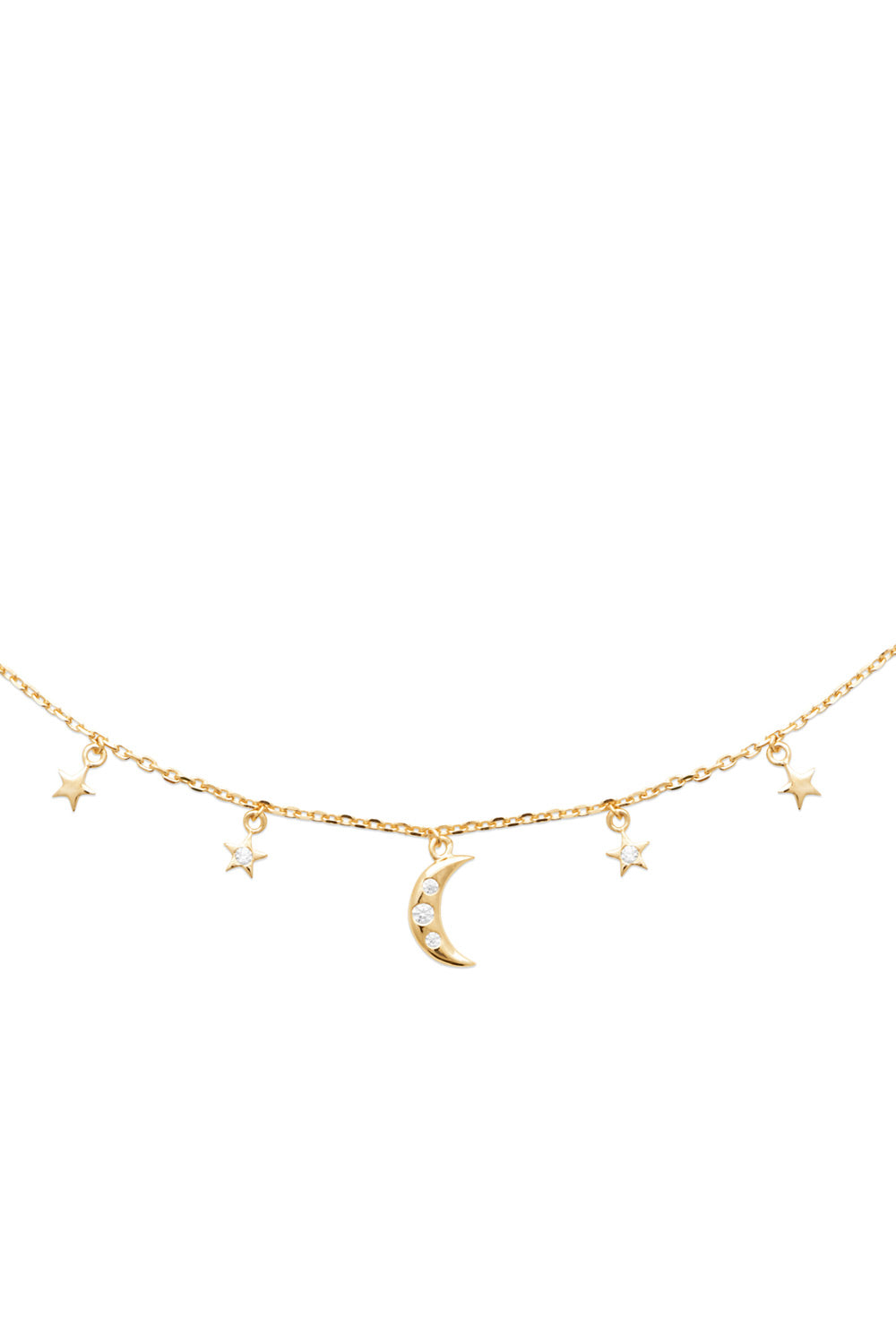  Collier doré Stella pampilles lune et étoiles - Bijou photographié sur fond blanc