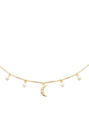  Collier doré Stella pampilles lune et étoiles - Bijou photographié sur fond blanc
