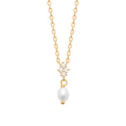 Collier doré TAMY en laiton doré 3 microns avec zircons et nacres - Collection Cérémonie - Bijou photographié sur fond blanc
