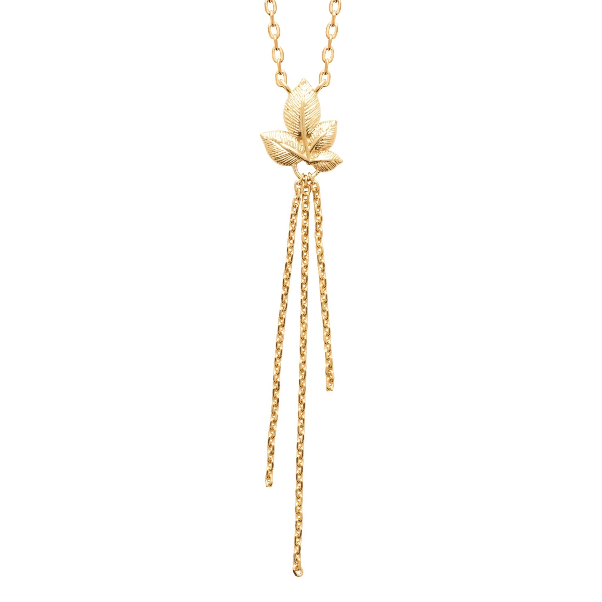 Collier doré Diya feuilles avec chaînes pendantes - Bijou photographié sur fond blanc