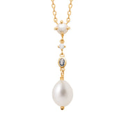 Collier doré pendentif nacre et zircons bleu et blanc Andrea - Bijou photographié sur fond blanc
