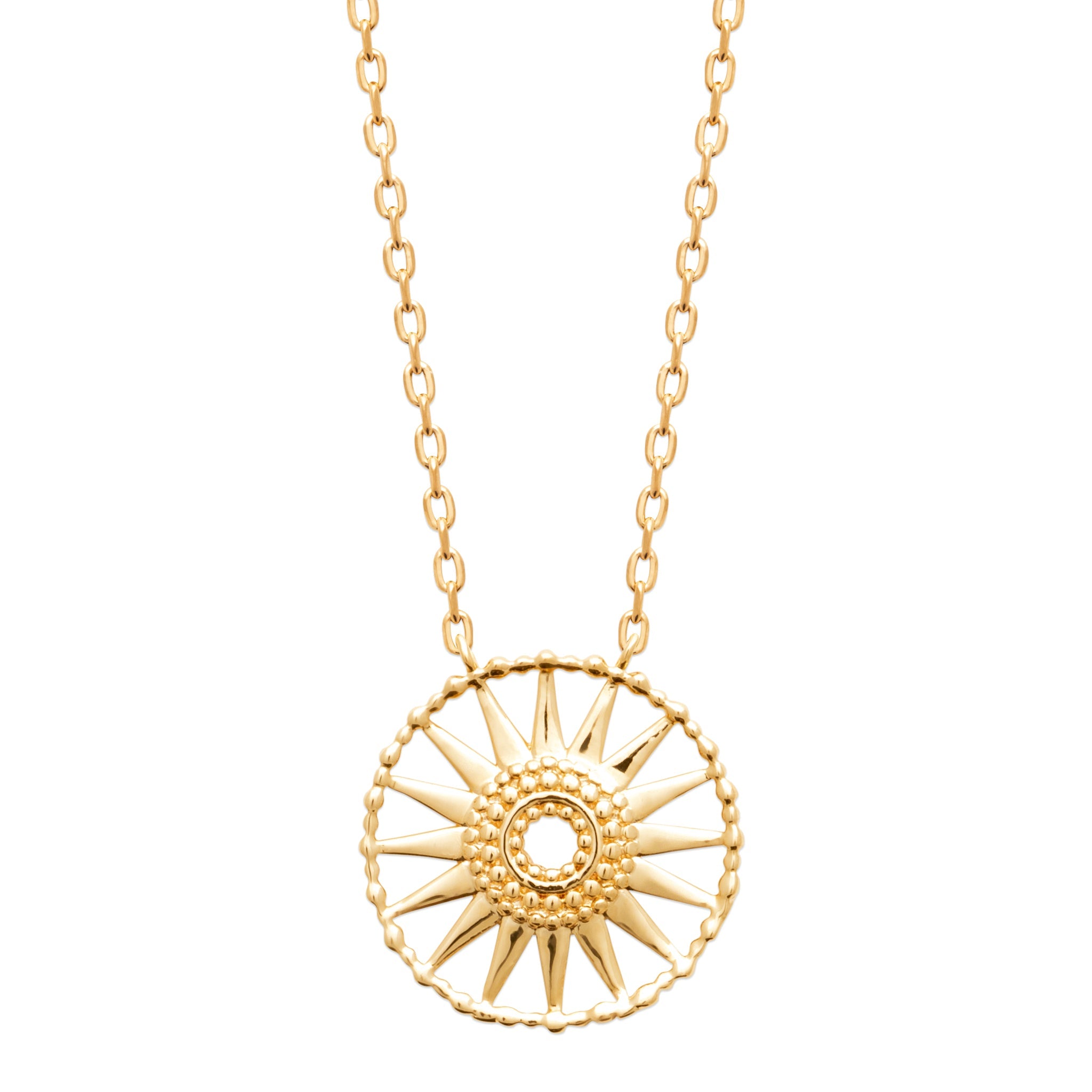 Collier doré soleil SOLEDAD - Bijou photographié sur fond blanc