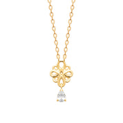 Collier doré nœud de l’infini avec pendentif zircon Joanie - Bijou photographié sur fond blanc