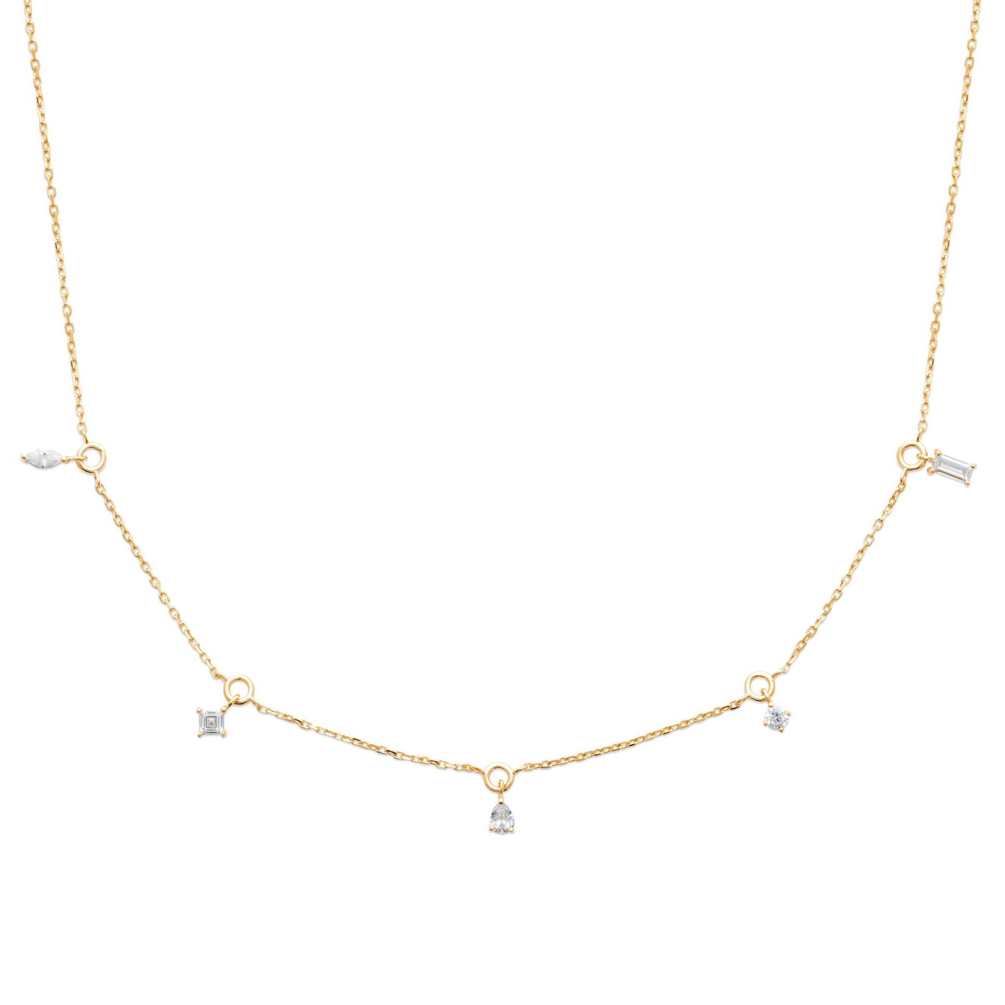 Collier doré pampilles zircons Catherine - Bijou photographié sur fond blanc