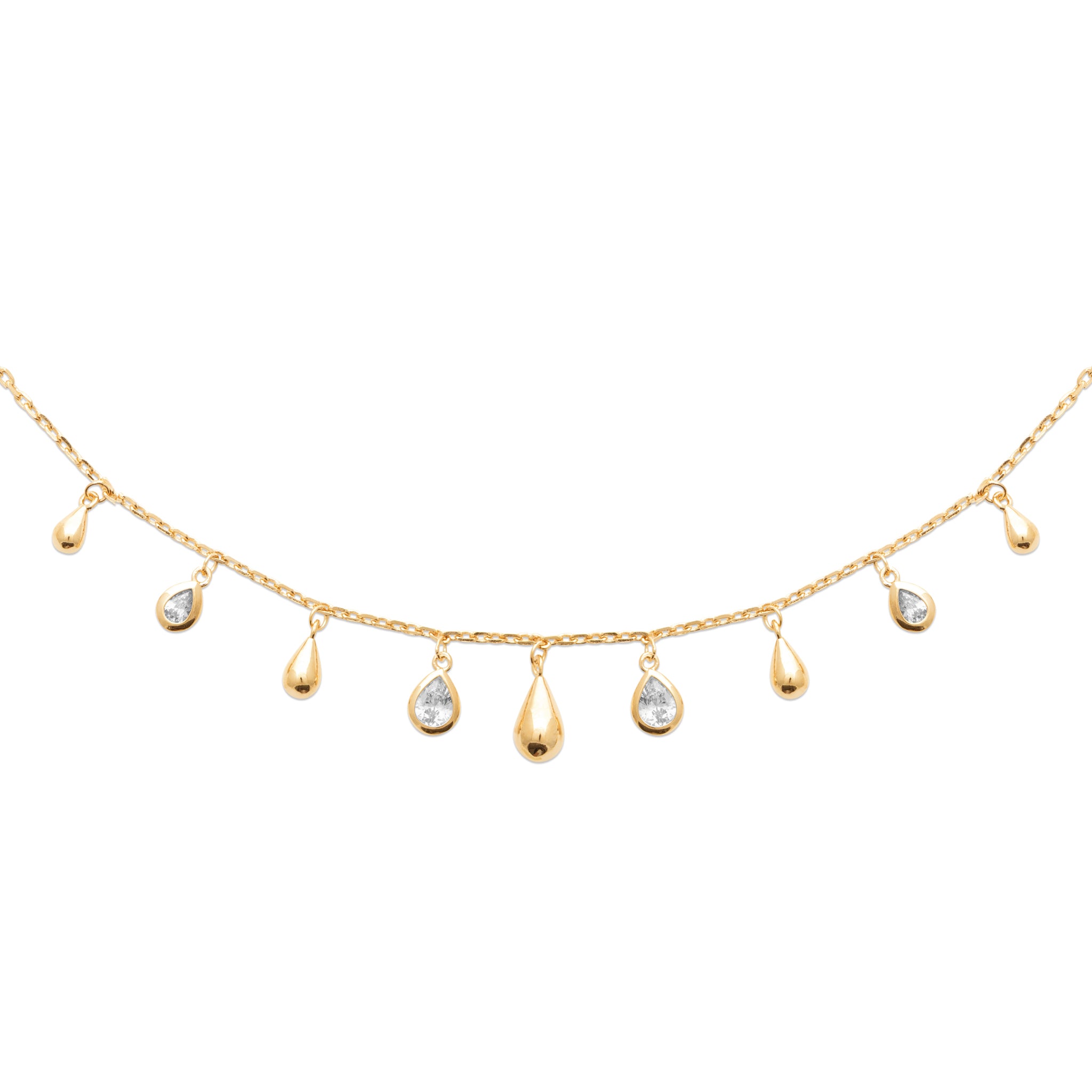 Collier doré Estelle charms gouttes et zircons - Bijou photographié sur fond blanc 