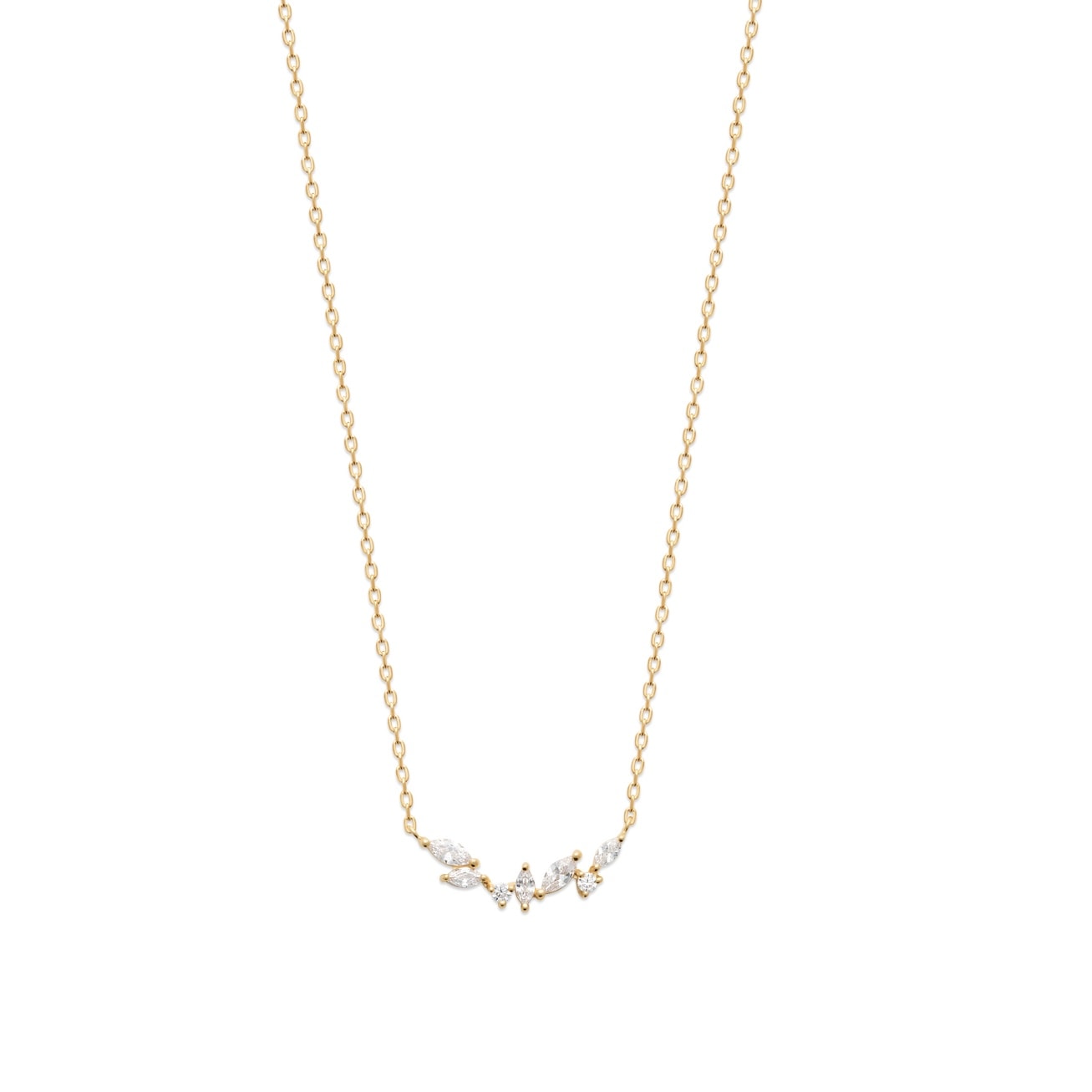 Collier doré et zircons Mounia Bijou photographié sur fond blanc 