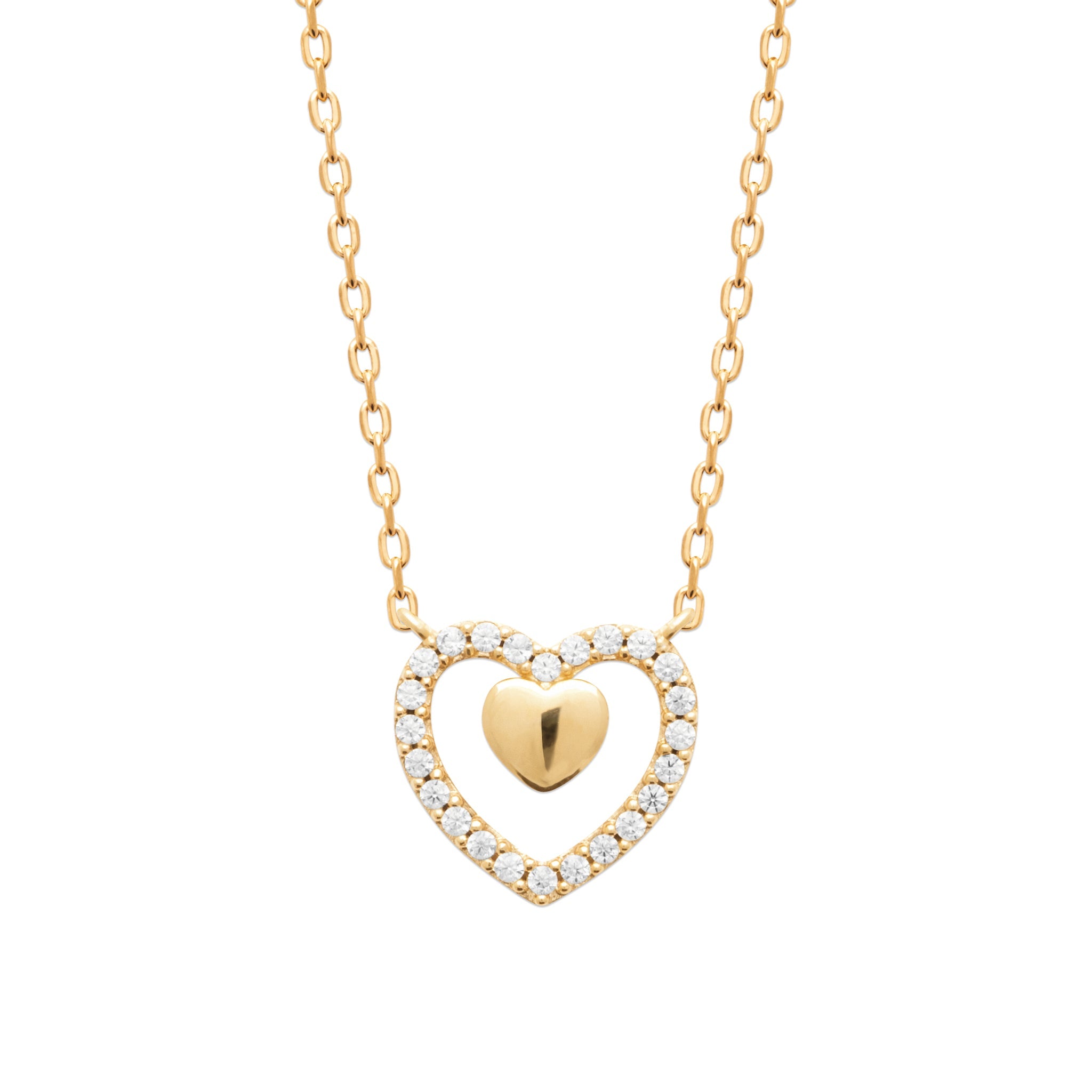 Collier doré cœur avec zircons Suki - Bijou photographié sur fond blanc 